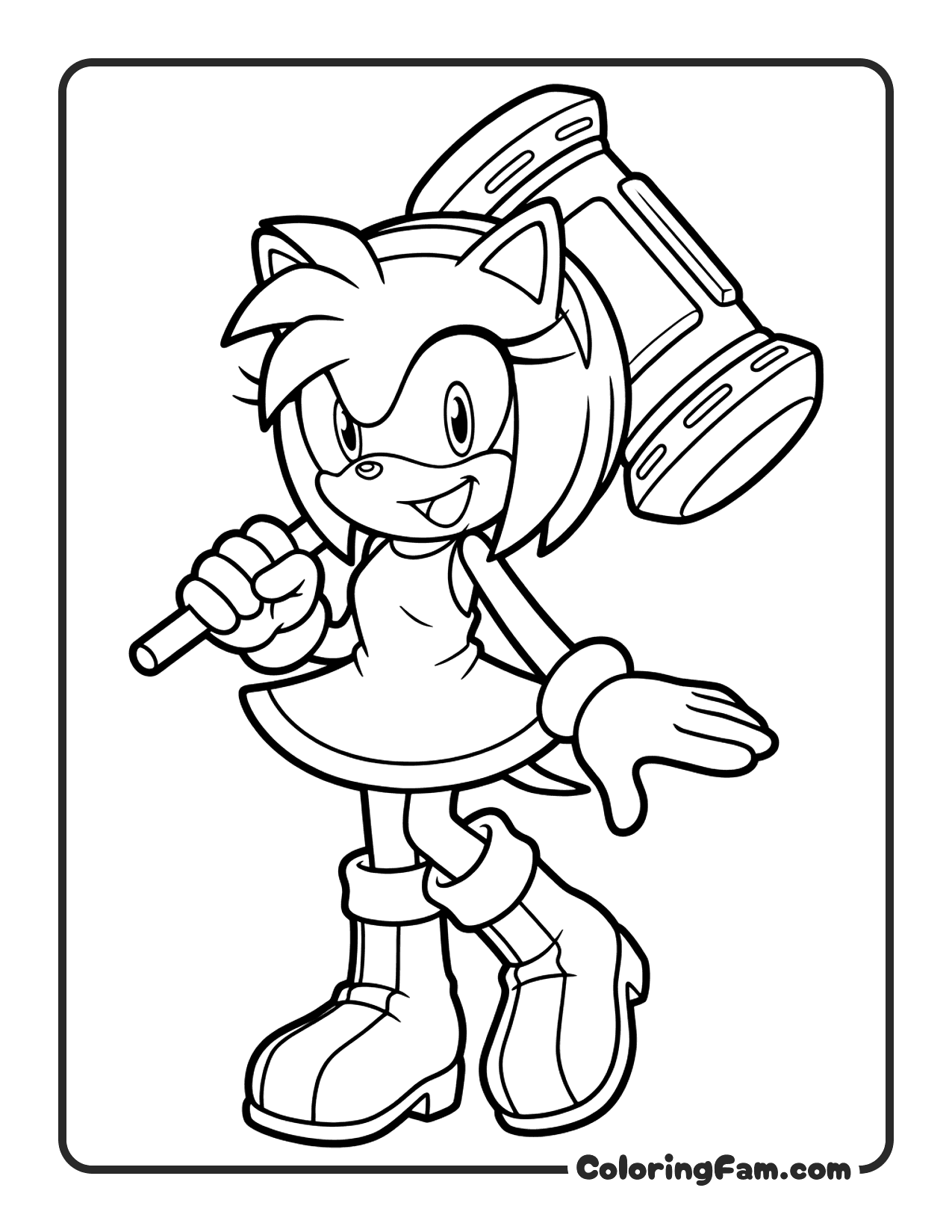 Amy Rose Hammer Cartoon Style coloring page