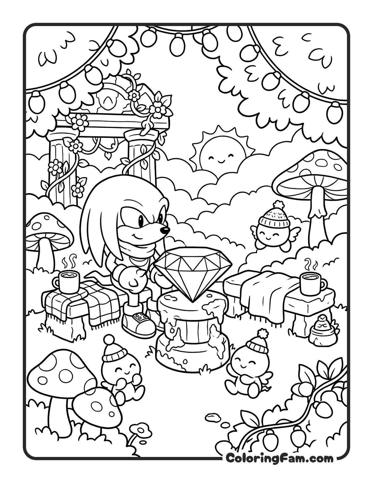 Knuckles Guarding Master Emerald coloring page