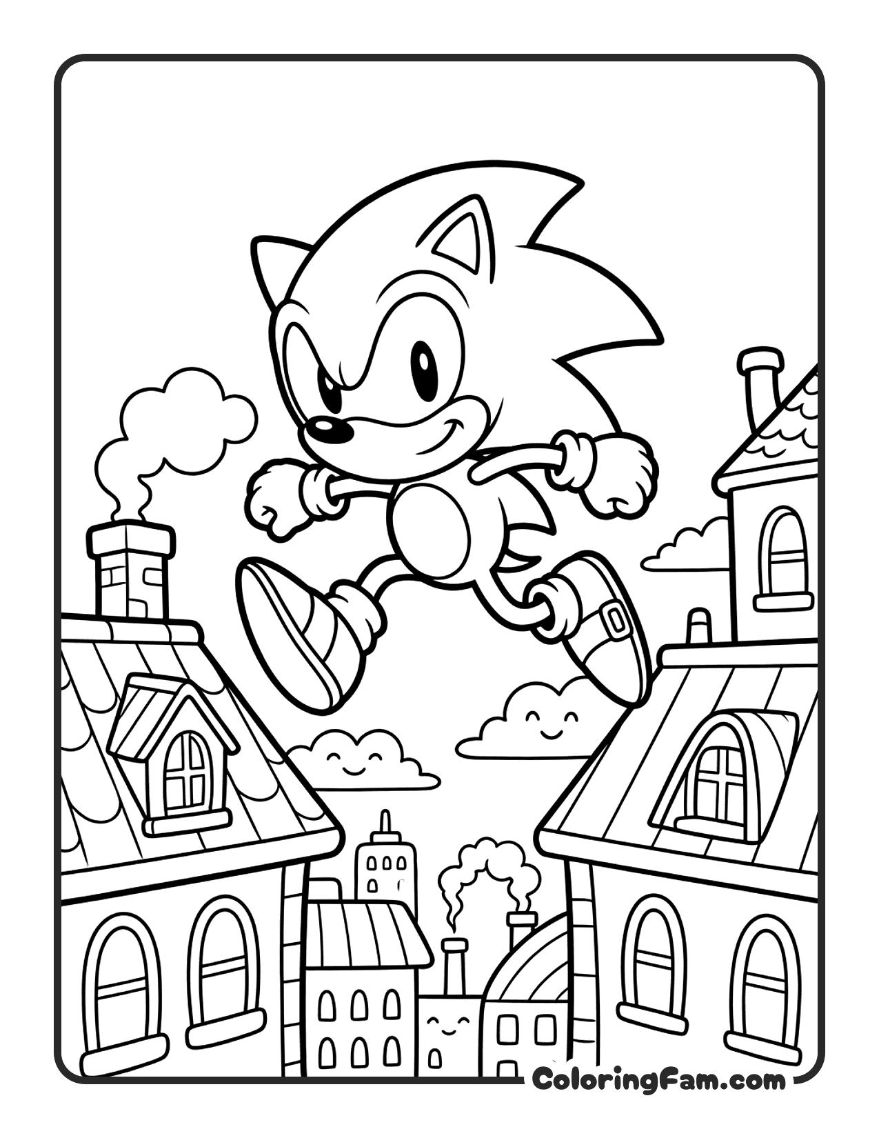 Sonic Jumping Over Buildings coloring page