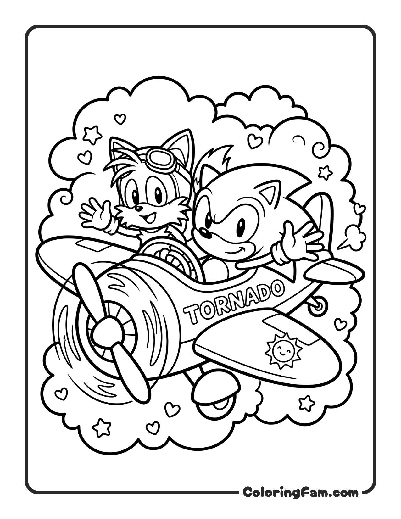 Sonic Tails Flying Airplane coloring page