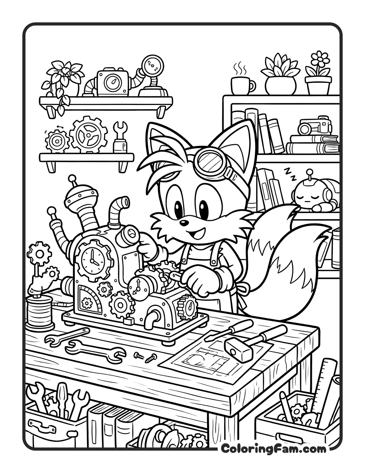 Tails Working Workshop Invention coloring page