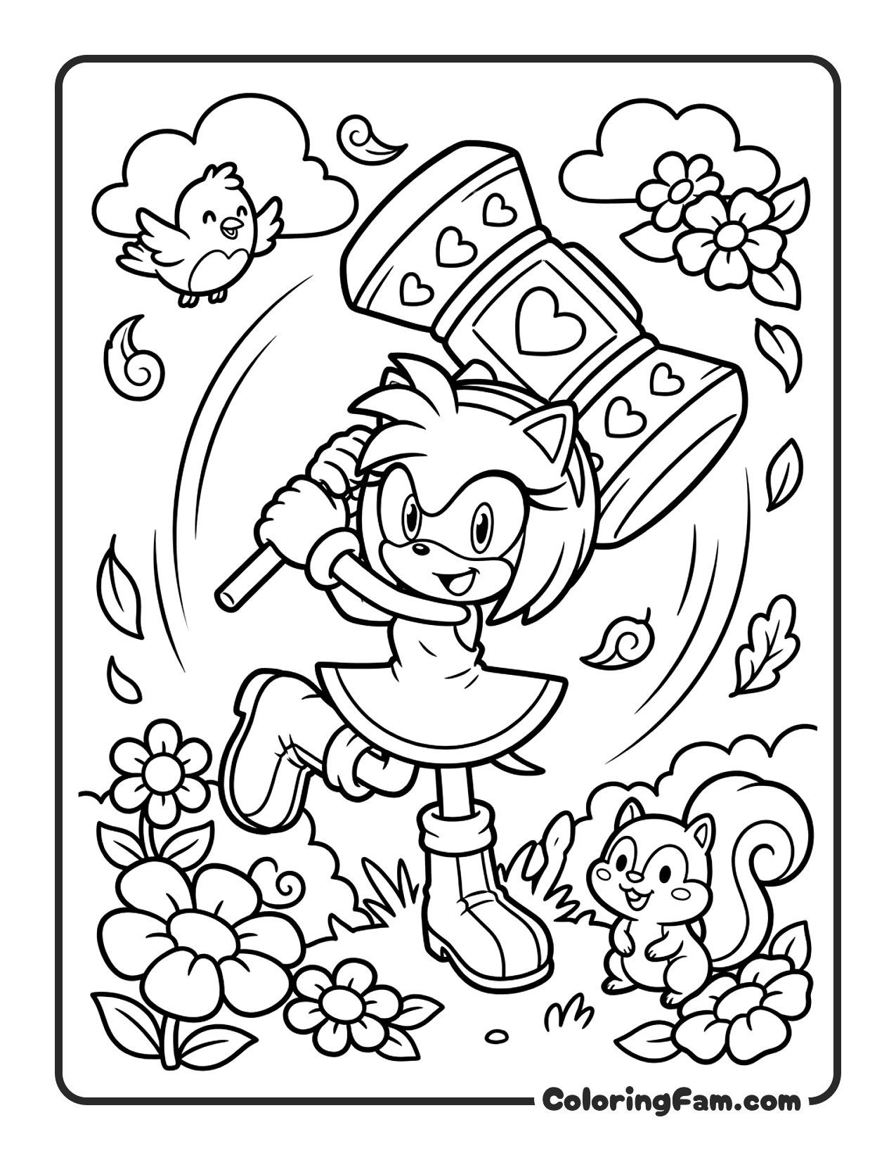 Amy Rose Swinging Hammer coloring page