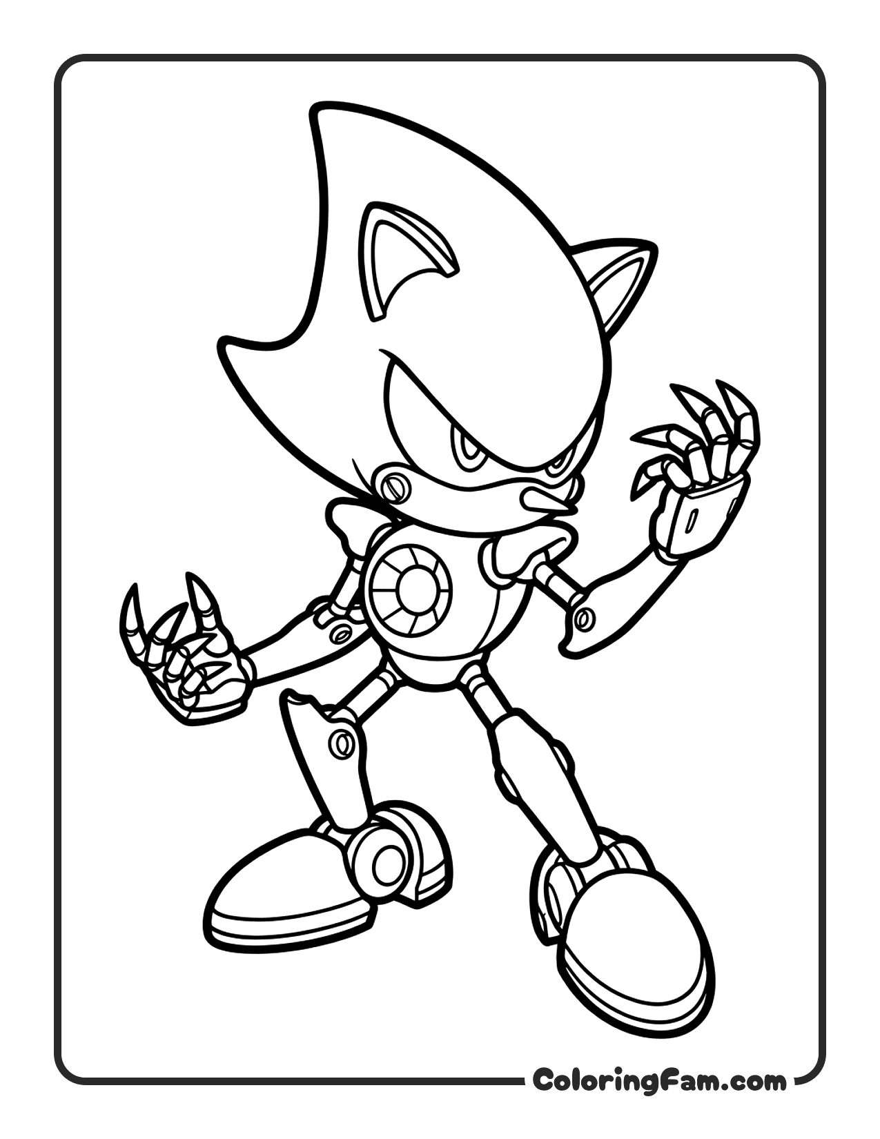 Metal Sonic Menacing Cartoon Style coloring page