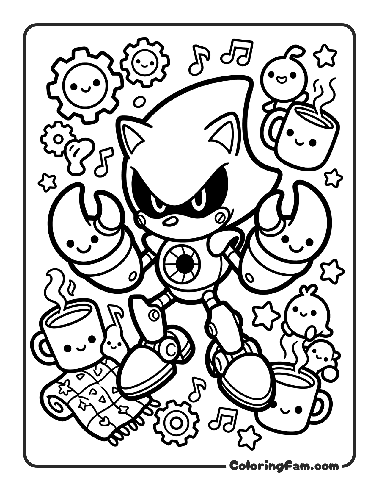 Metal Sonic Robot Menacing Pose coloring page