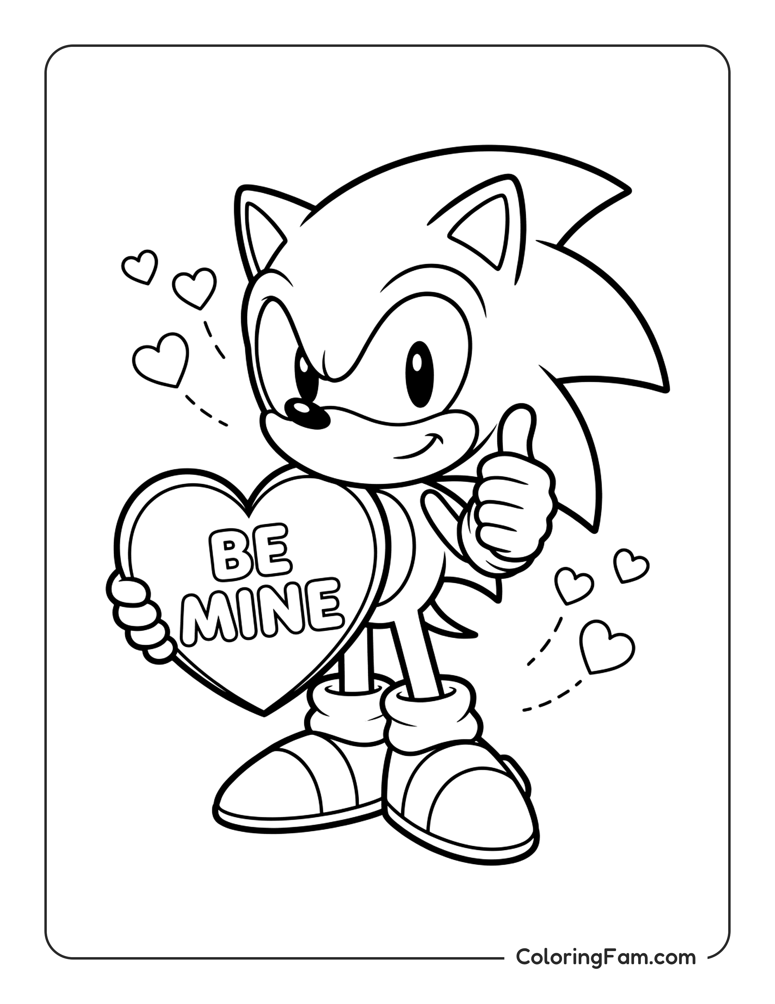 Sonic Holding Heart Valentine coloring page