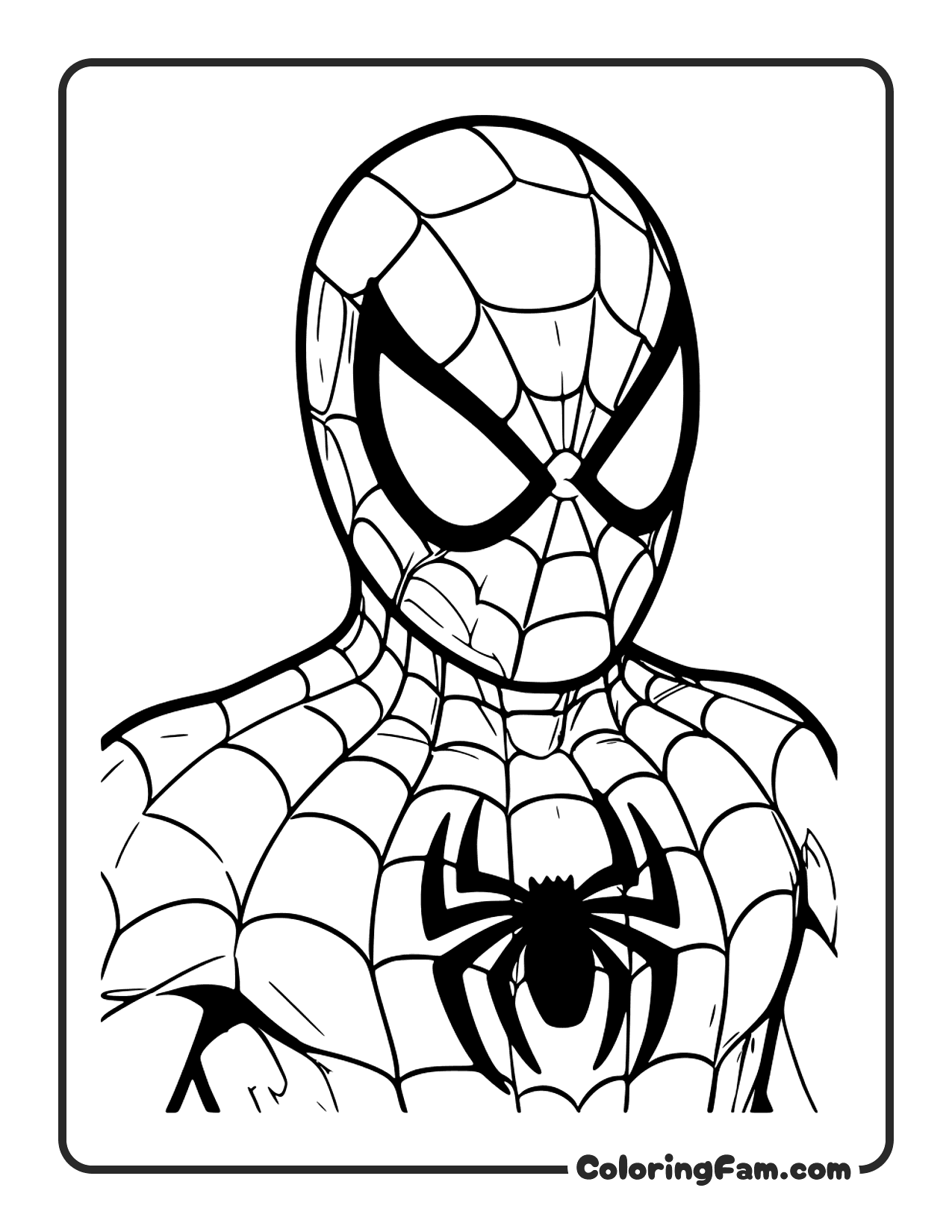 Spiderman With His Spider Emblem On Chest Close Up coloring page