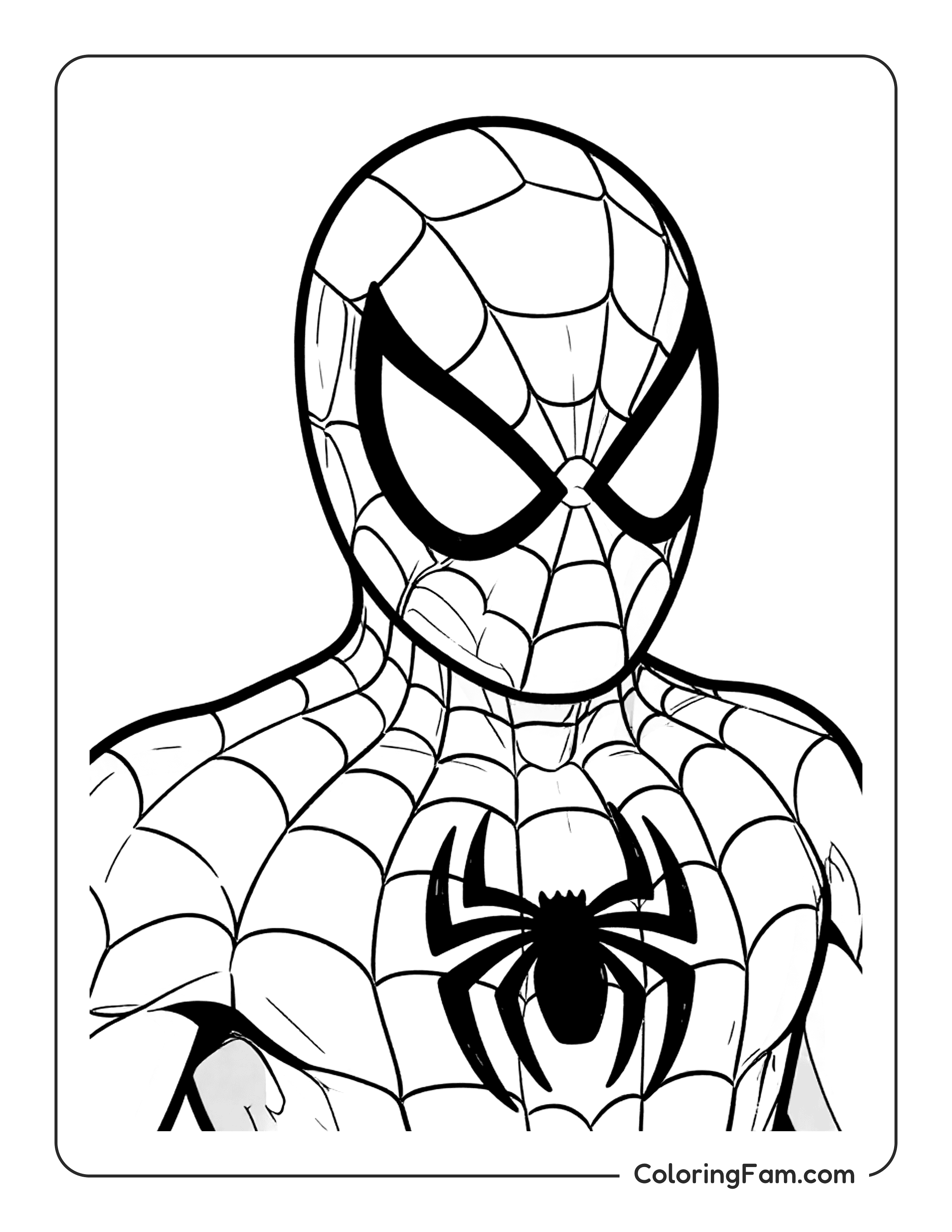 Spiderman With His Spider Emblem On Chest Close Up coloring page