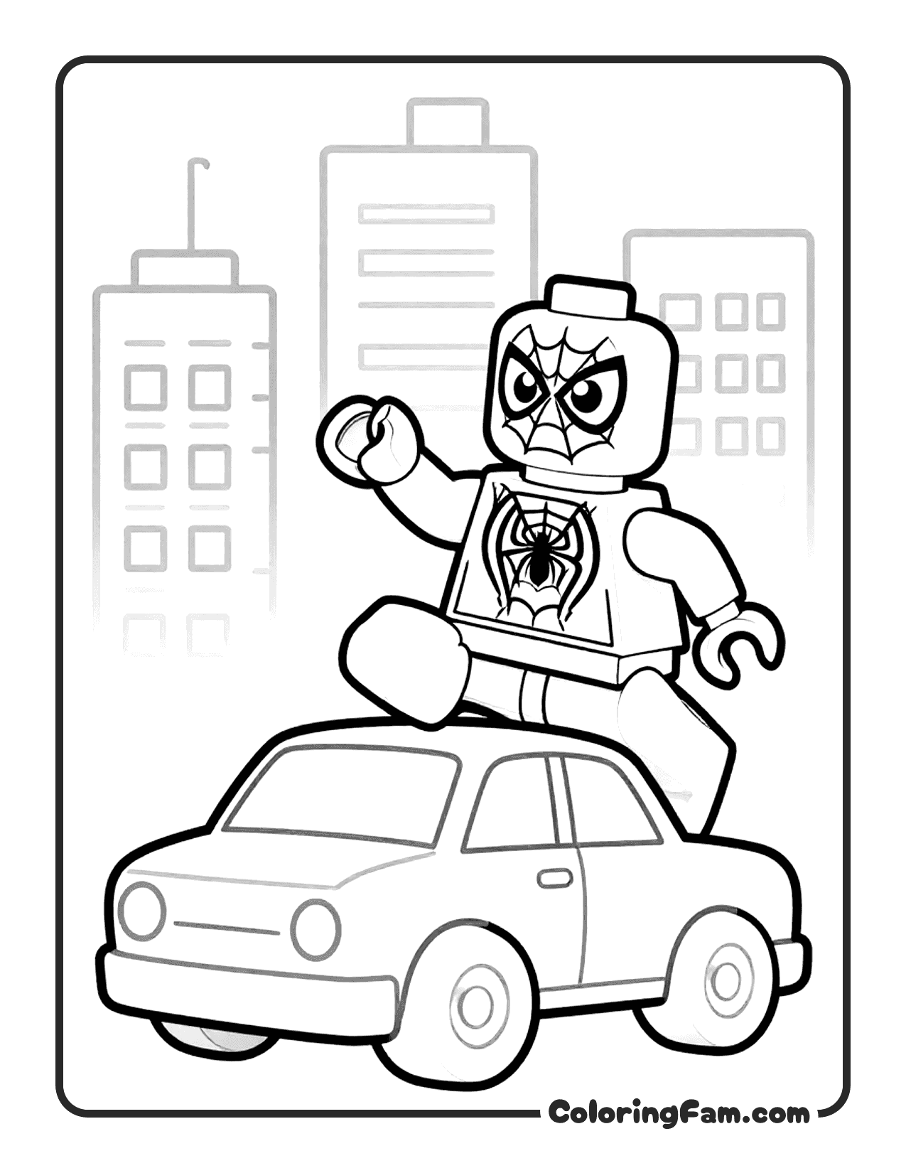 Lego Spiderman Jumping Off Car coloring page