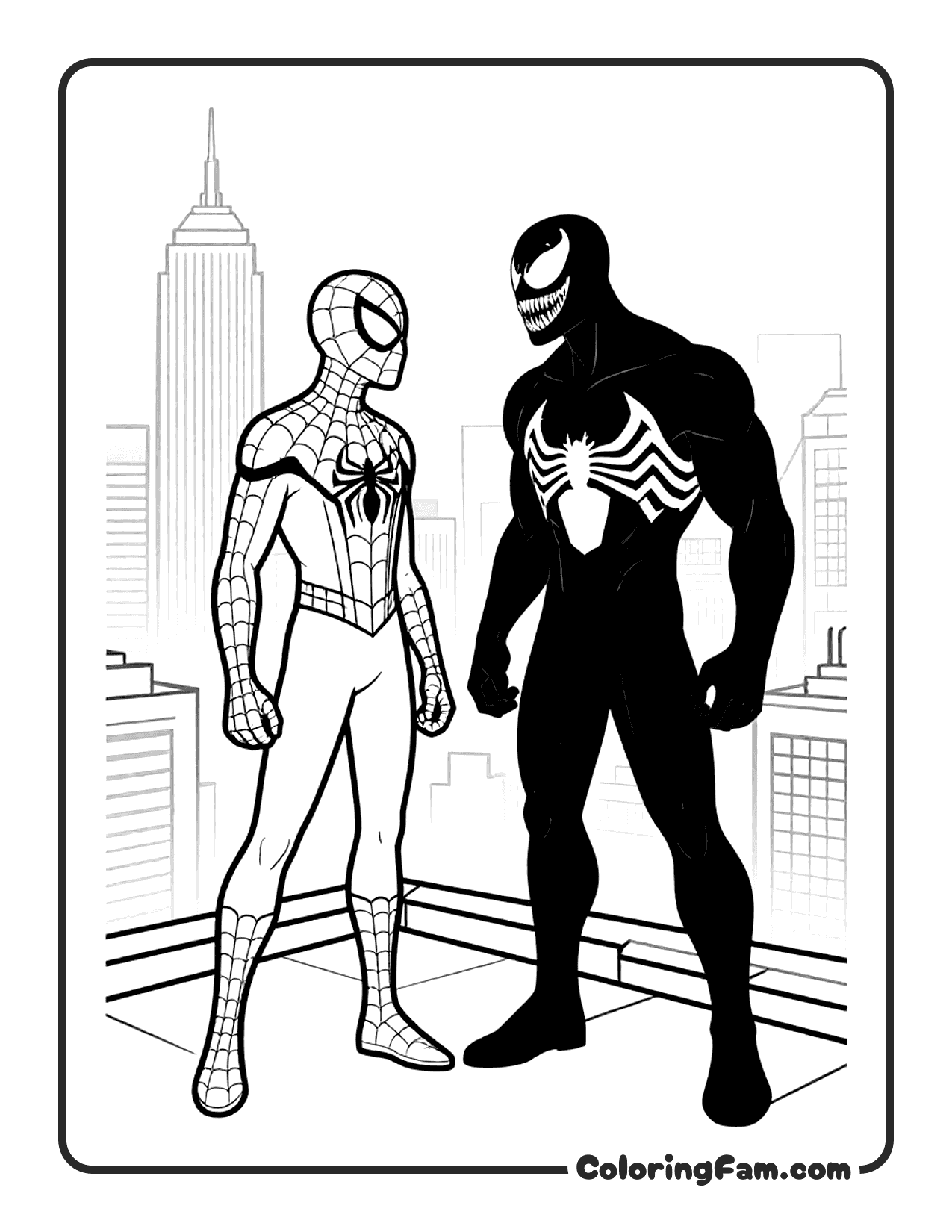 Spiderman And Venom Face To Face coloring page