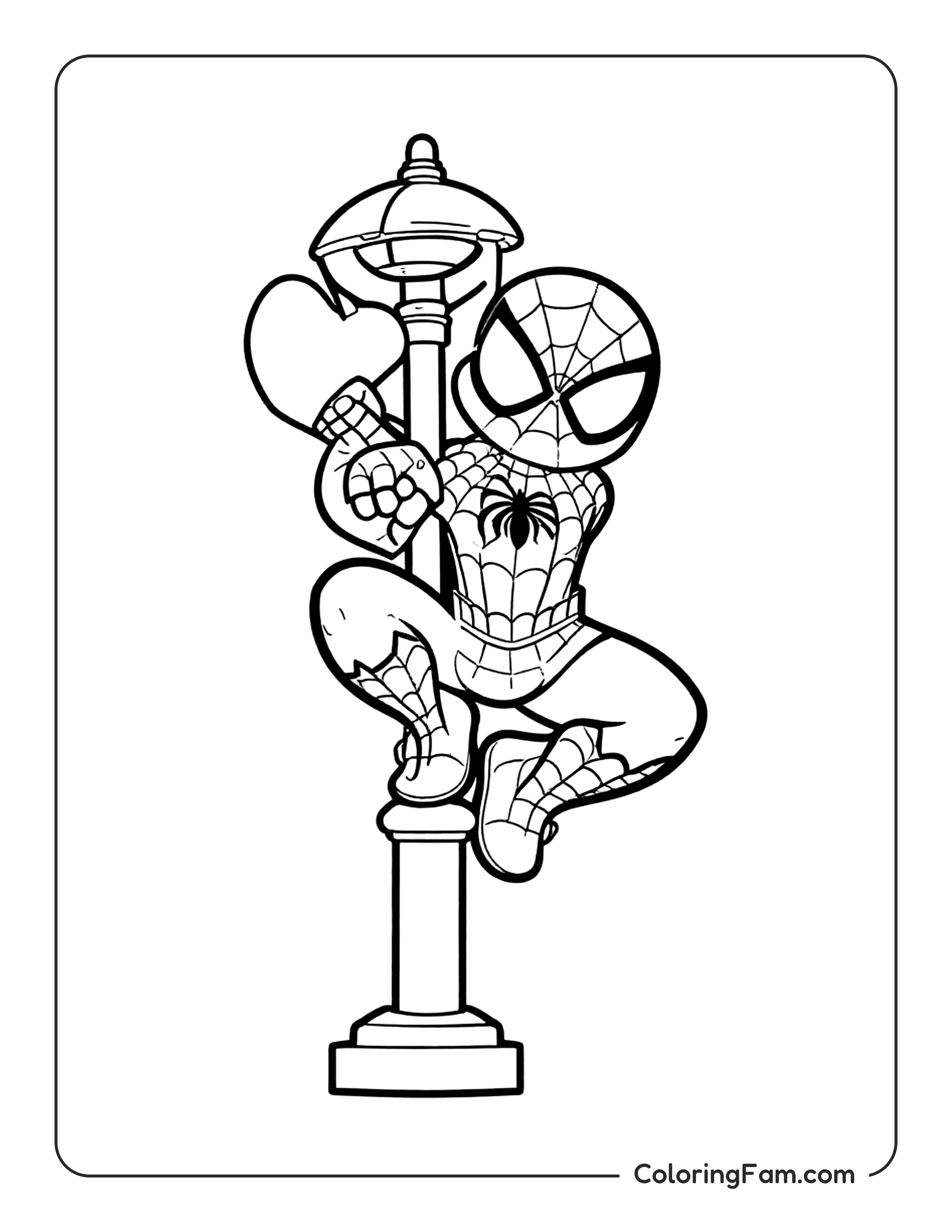 Spiderman Climbing Lamppost coloring page