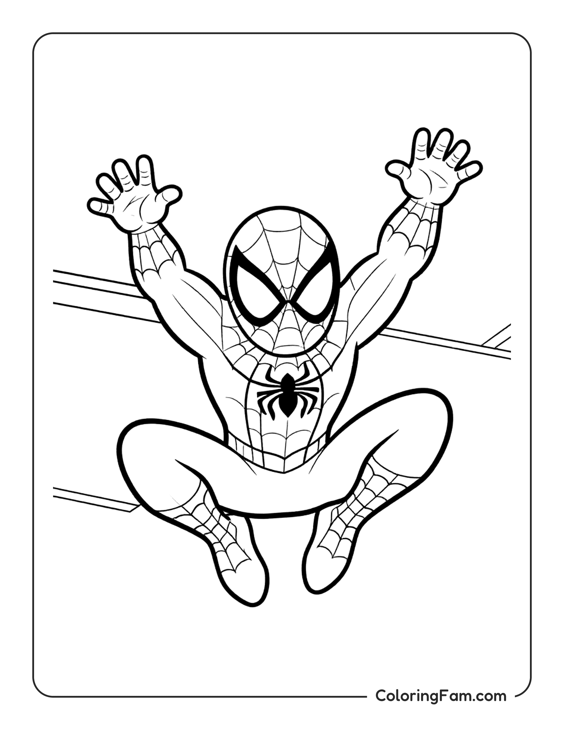 Spiderman Crouching With Hands Up coloring page