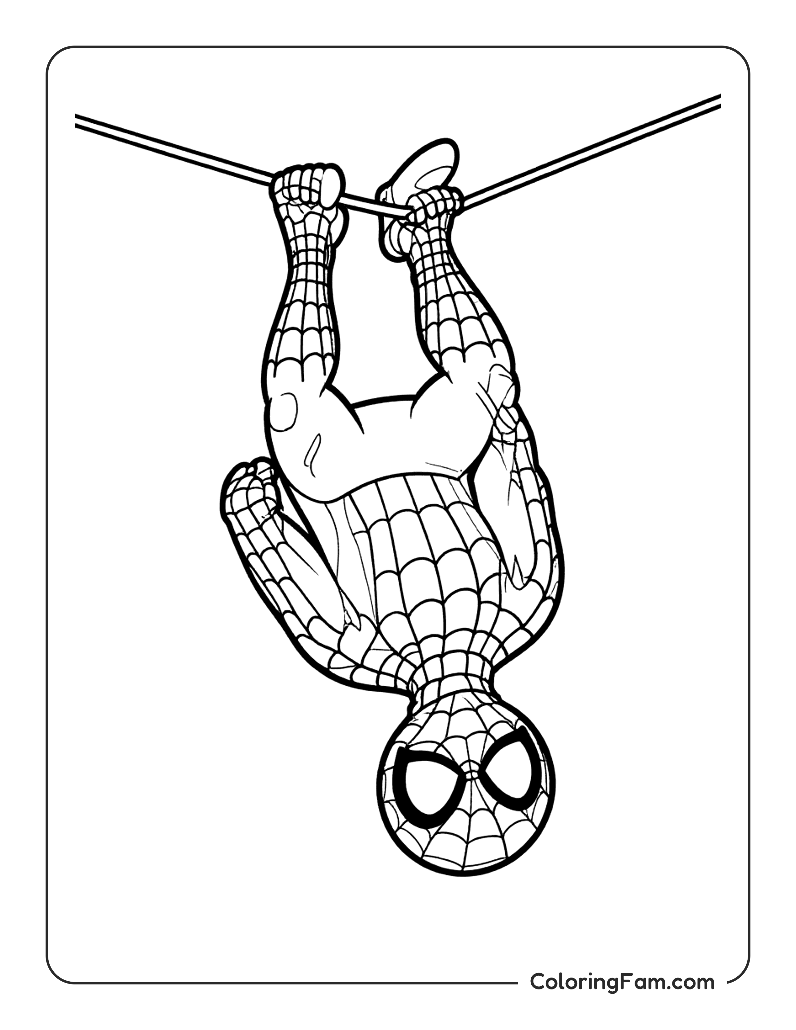 Spiderman Hanging Upside Down coloring page