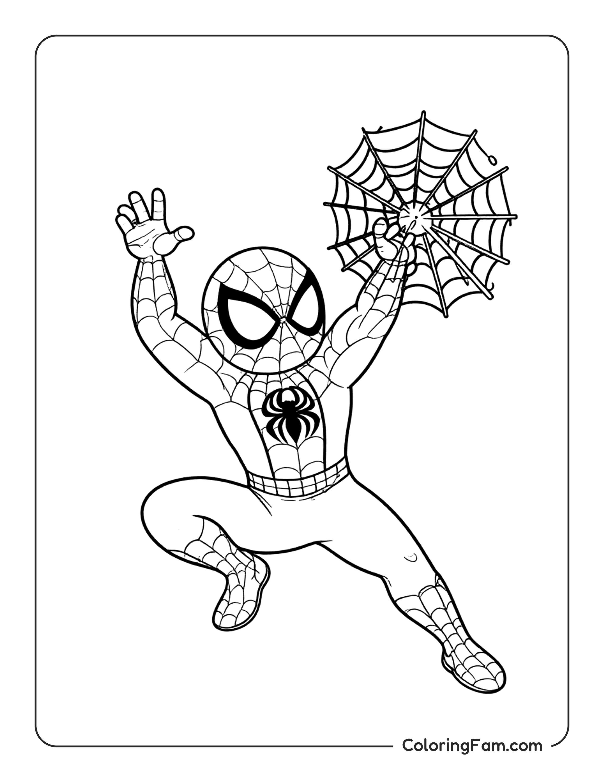 Spiderman Holding Web coloring page