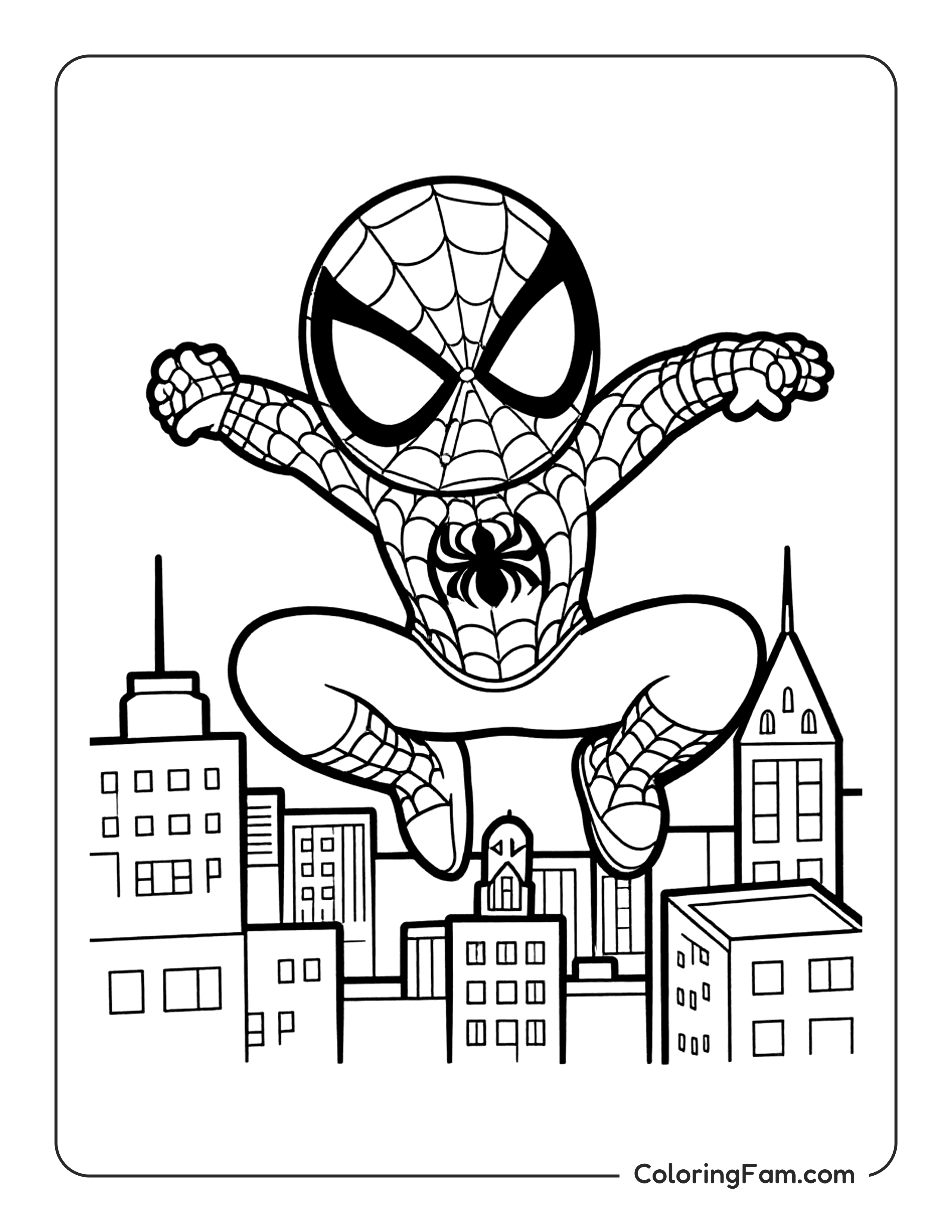 Spiderman Jumping Over City coloring page