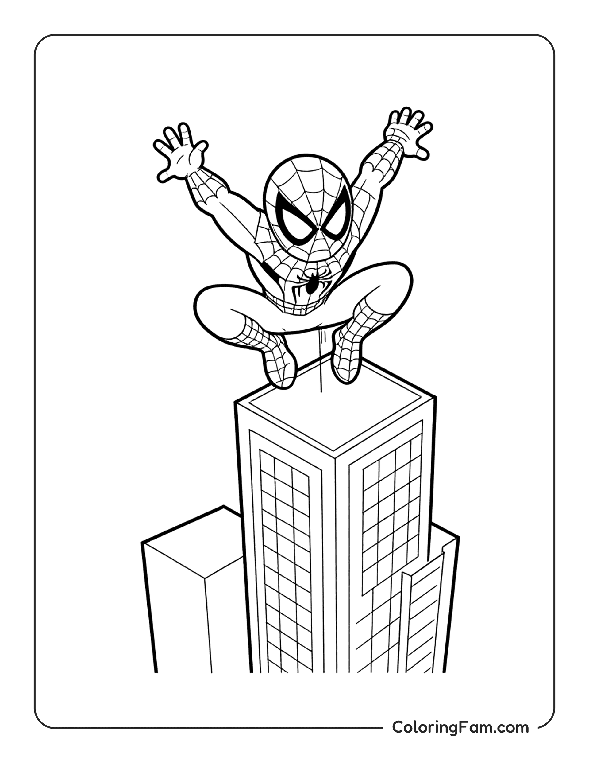 Spiderman On Building coloring page