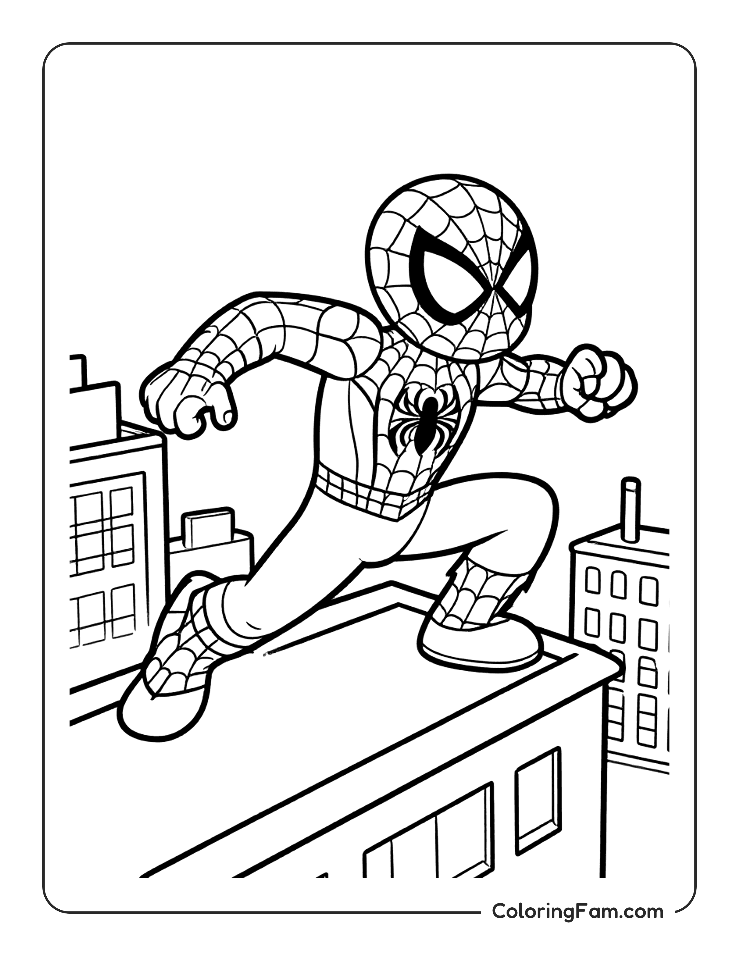 Spiderman On Building coloring page