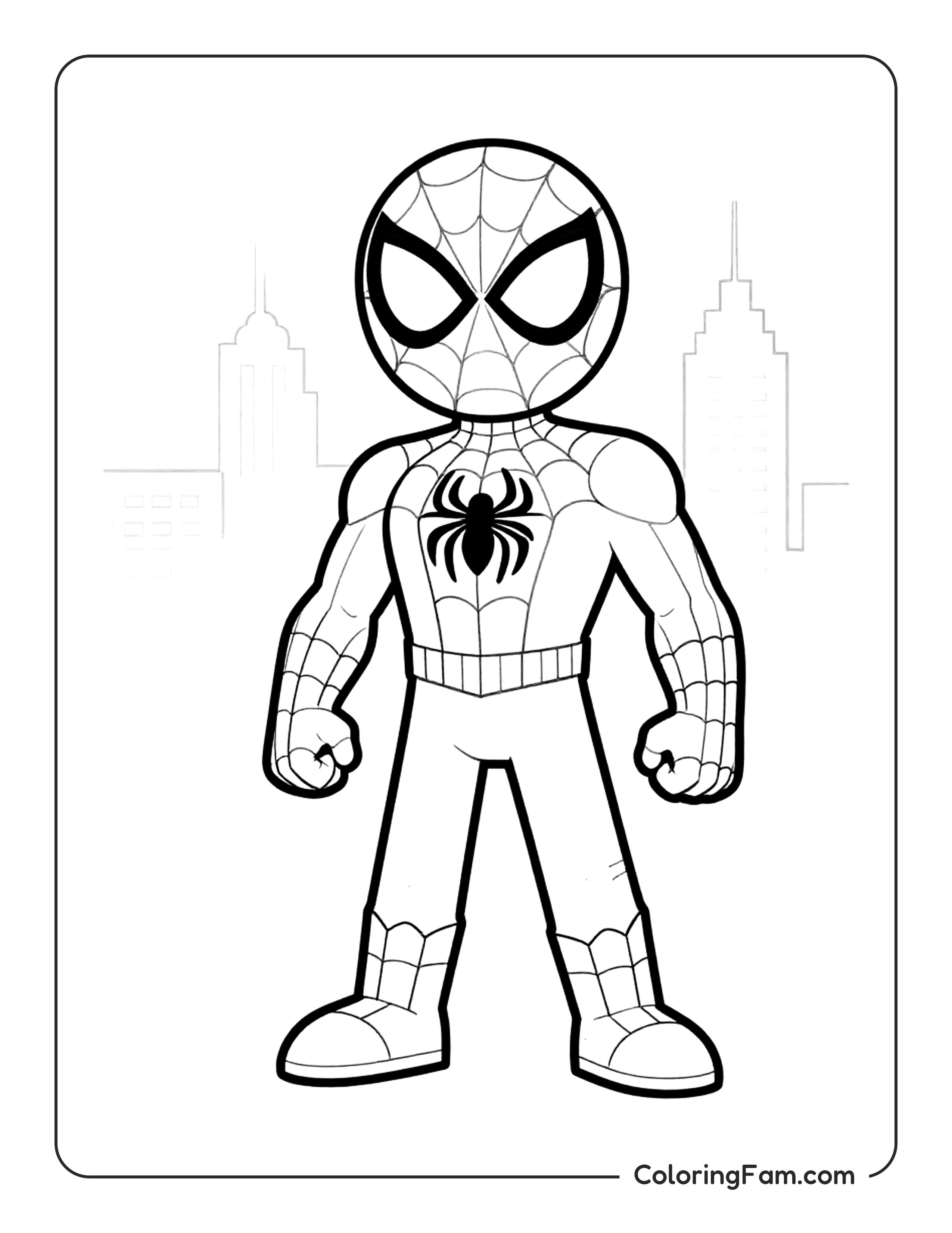 Spiderman Standing Cityscape coloring page