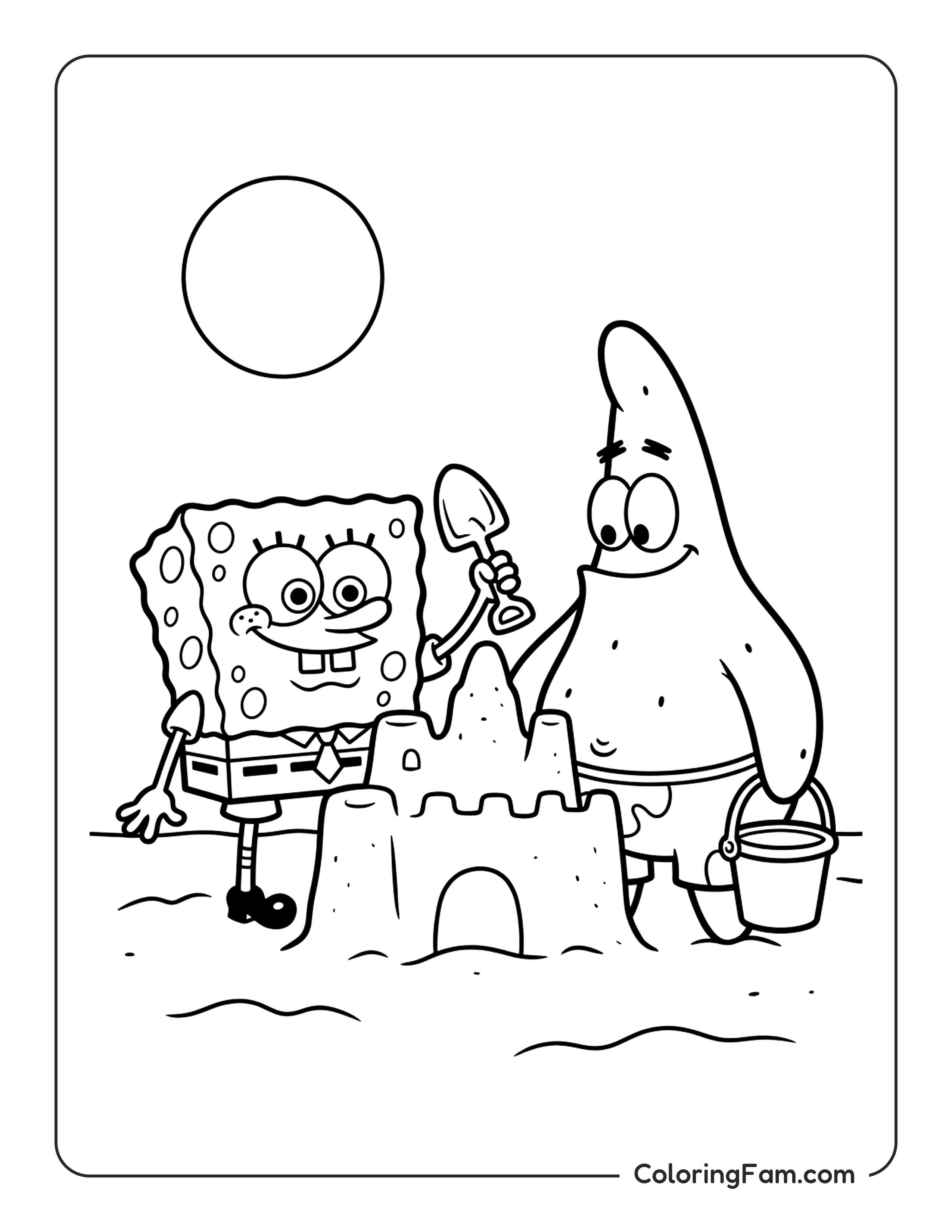 Spongebob And Patrick Building A Sandcastle coloring page