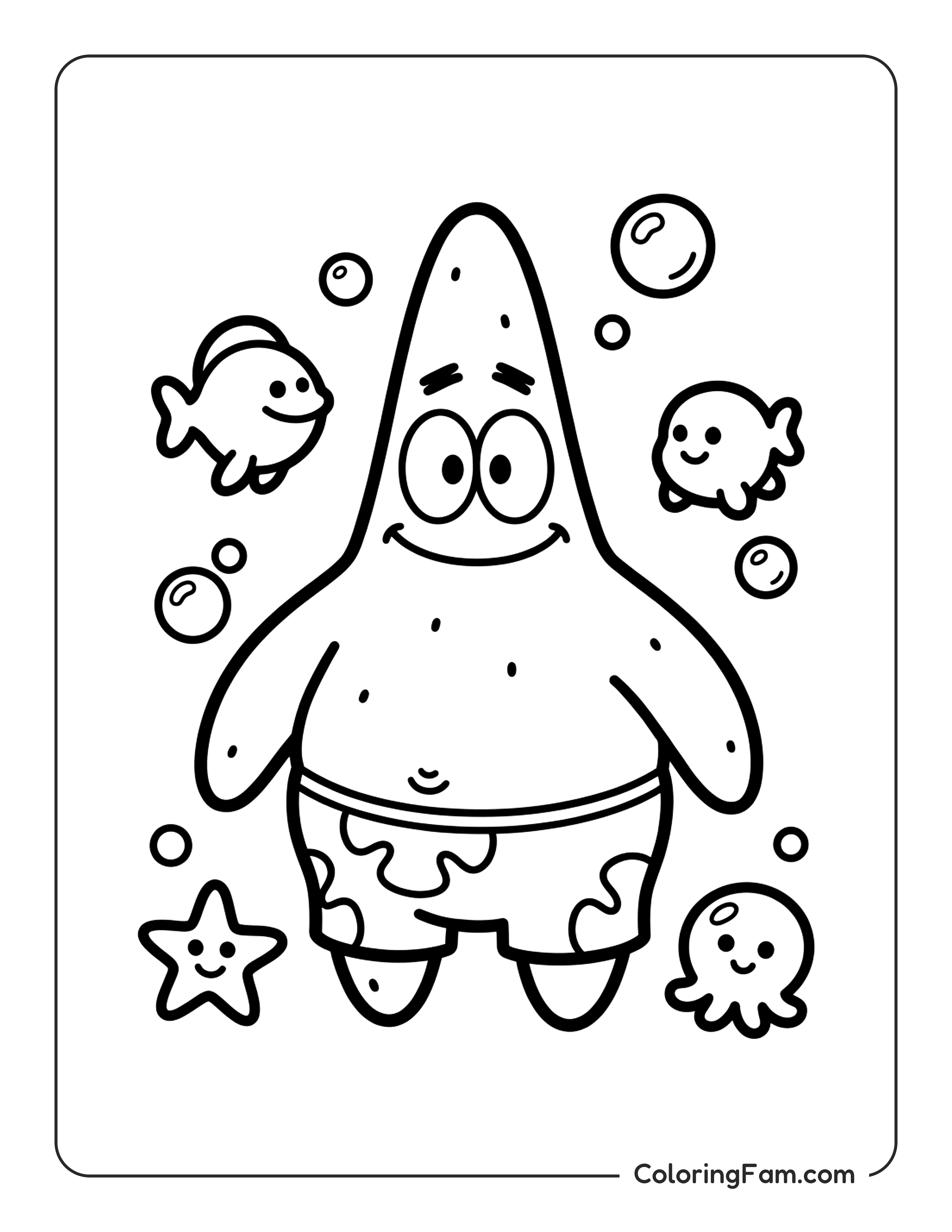 Patrick With Fish And Bubbles coloring page