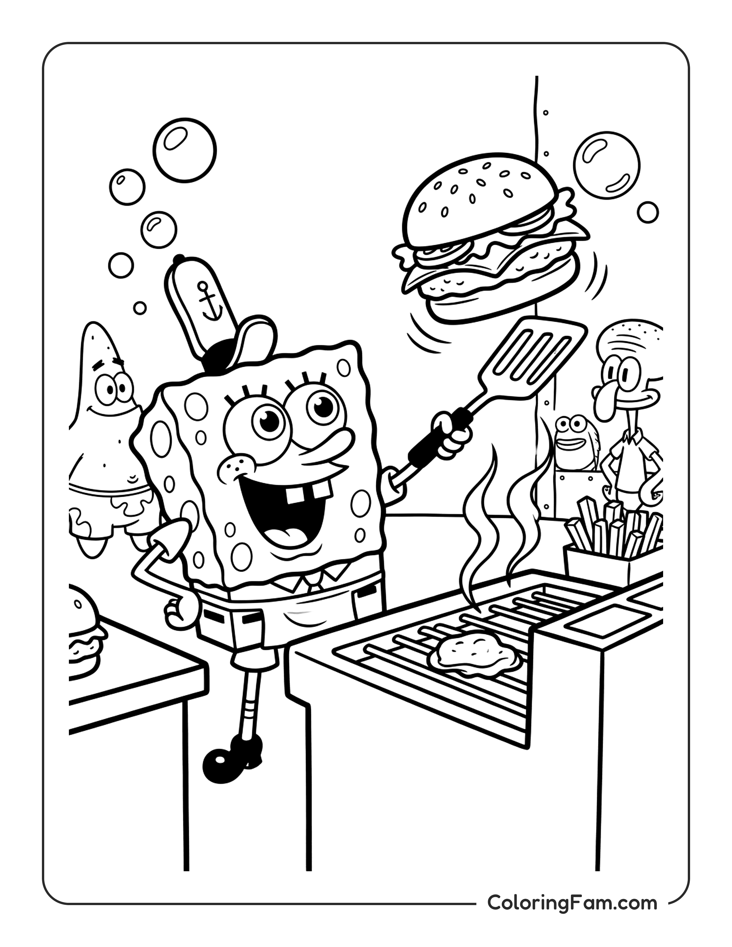 Spongebob Cooking Burger coloring page