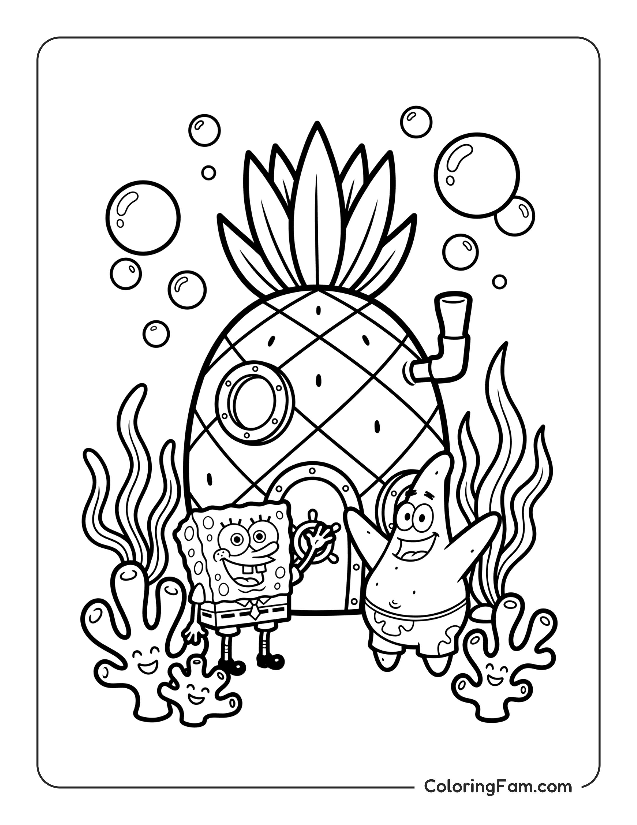 Spongebob Patrick Pineapple House coloring page