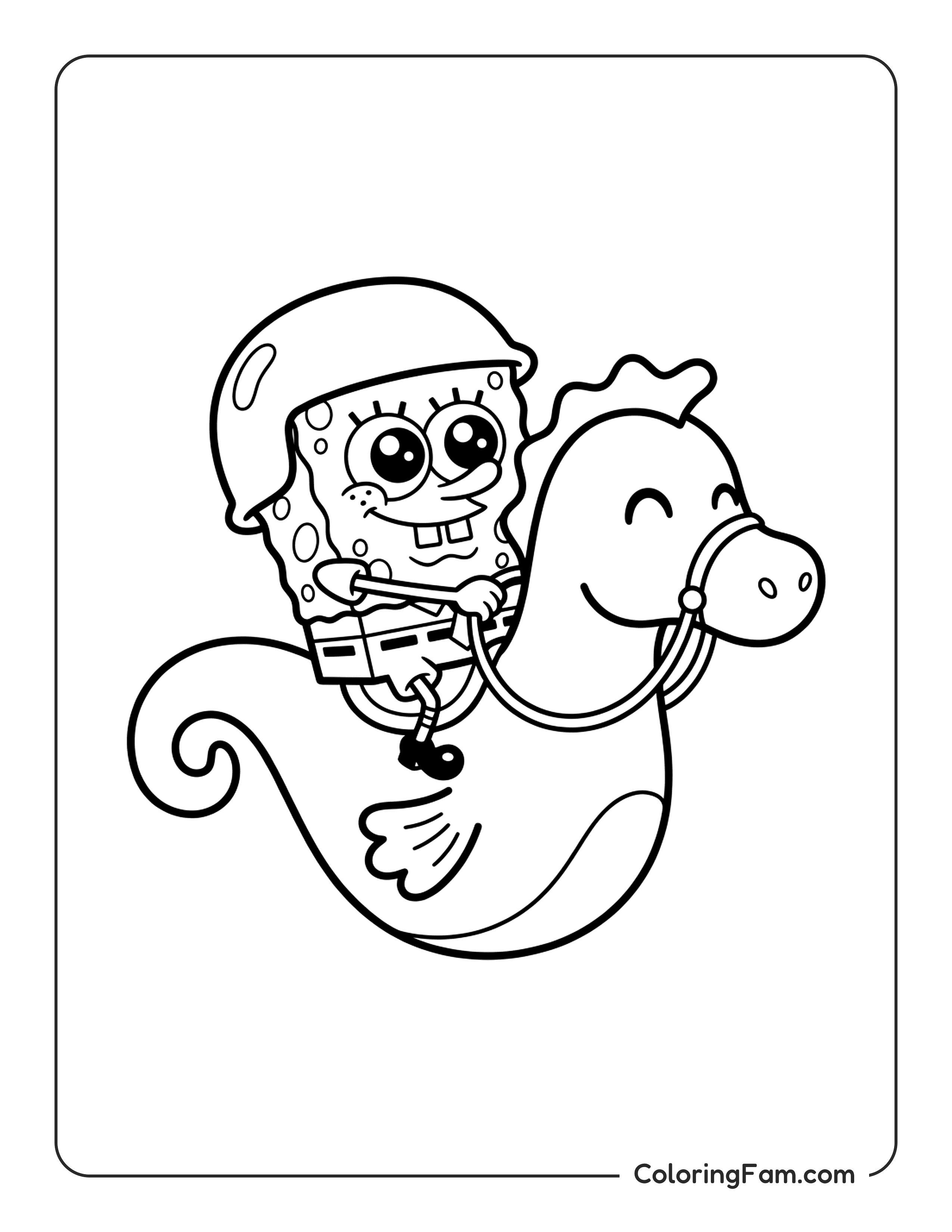 Spongebob Riding Seahorse coloring page