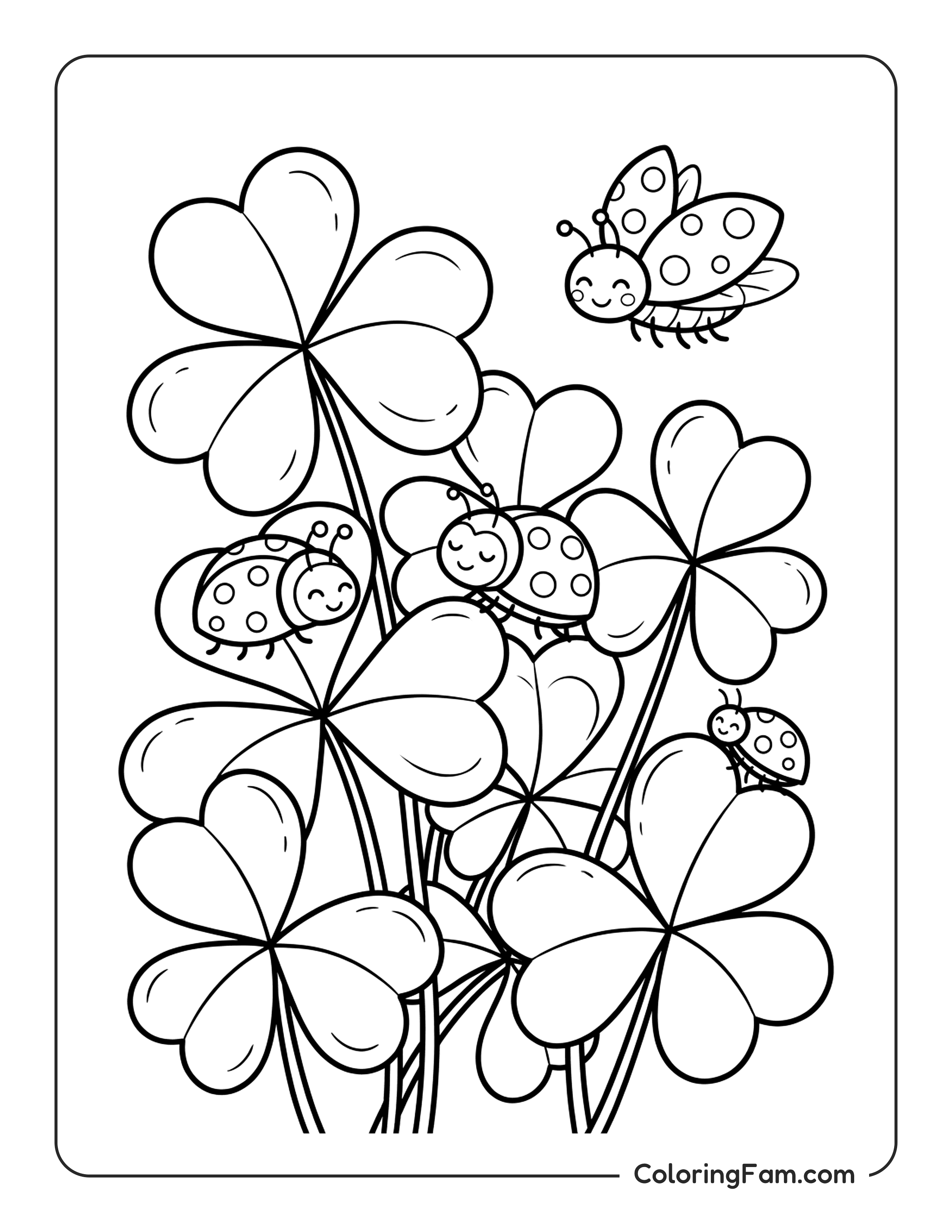 Shamrock Garden With Ladybugs Crawling coloring page