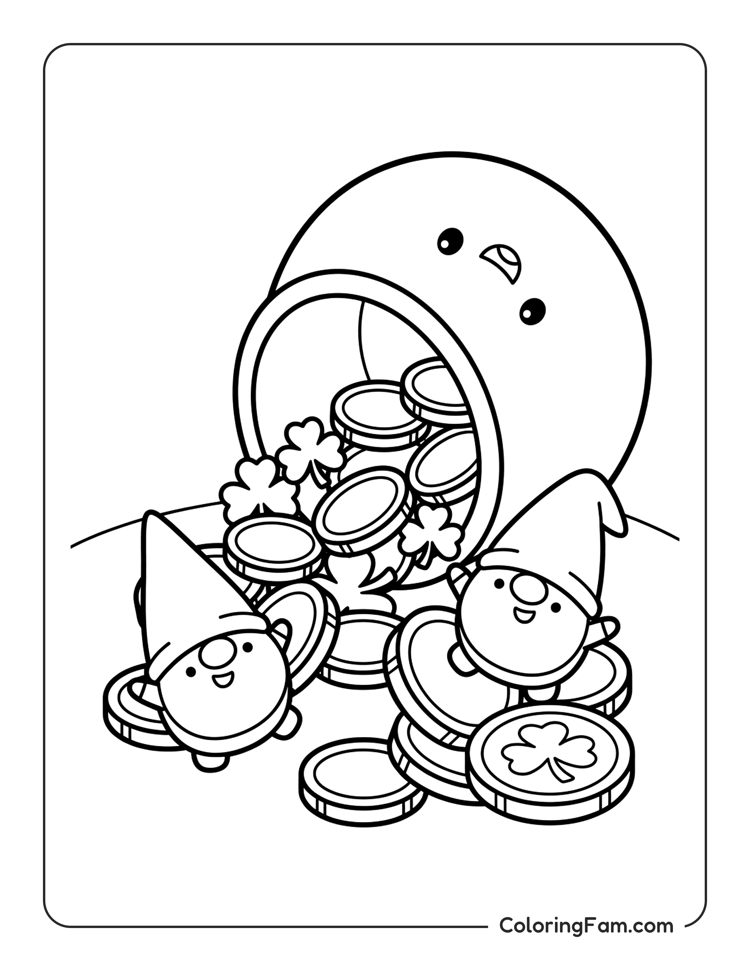 Pot Of Gold Coins Overflowing Onto The Ground coloring page