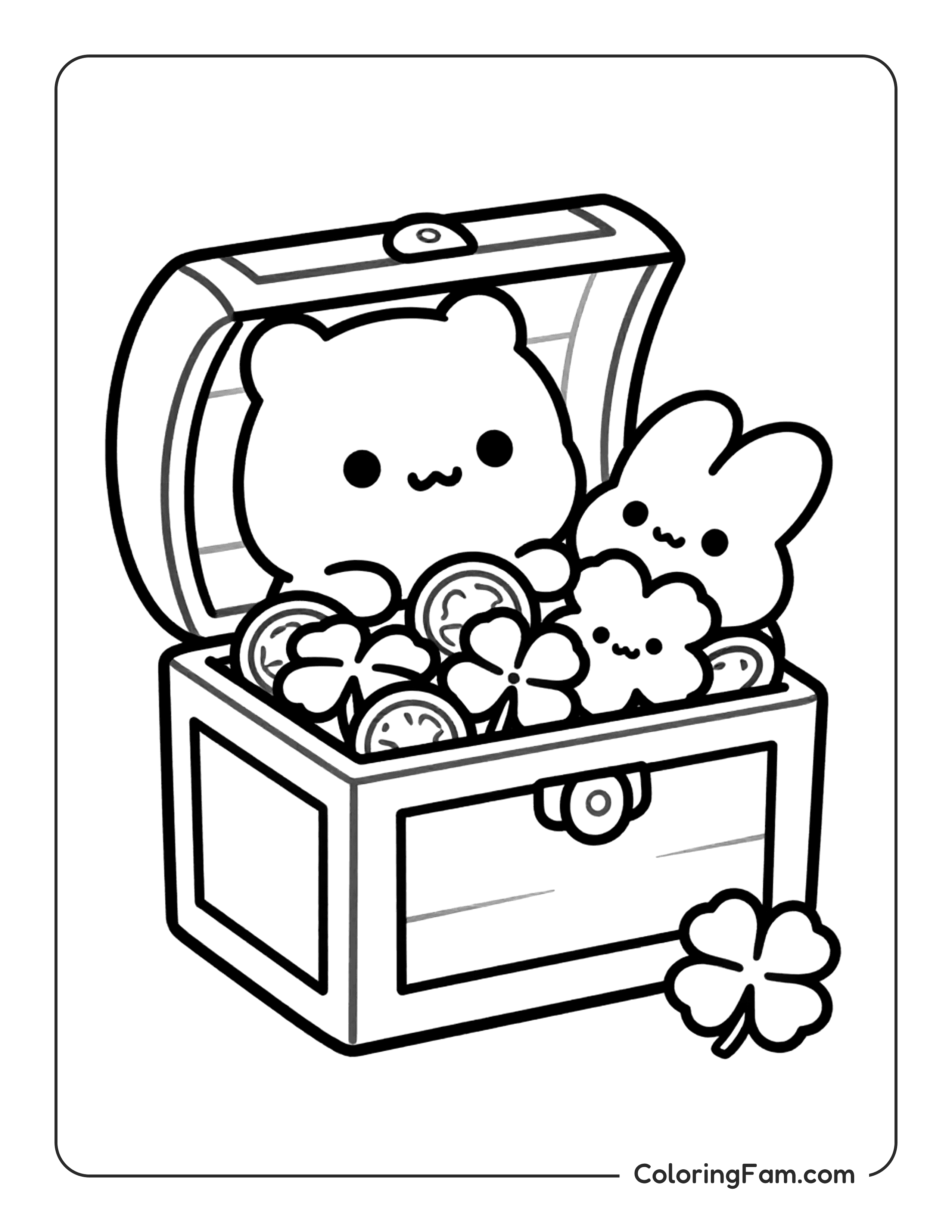 Bear Bunny In Treasure Chest coloring page