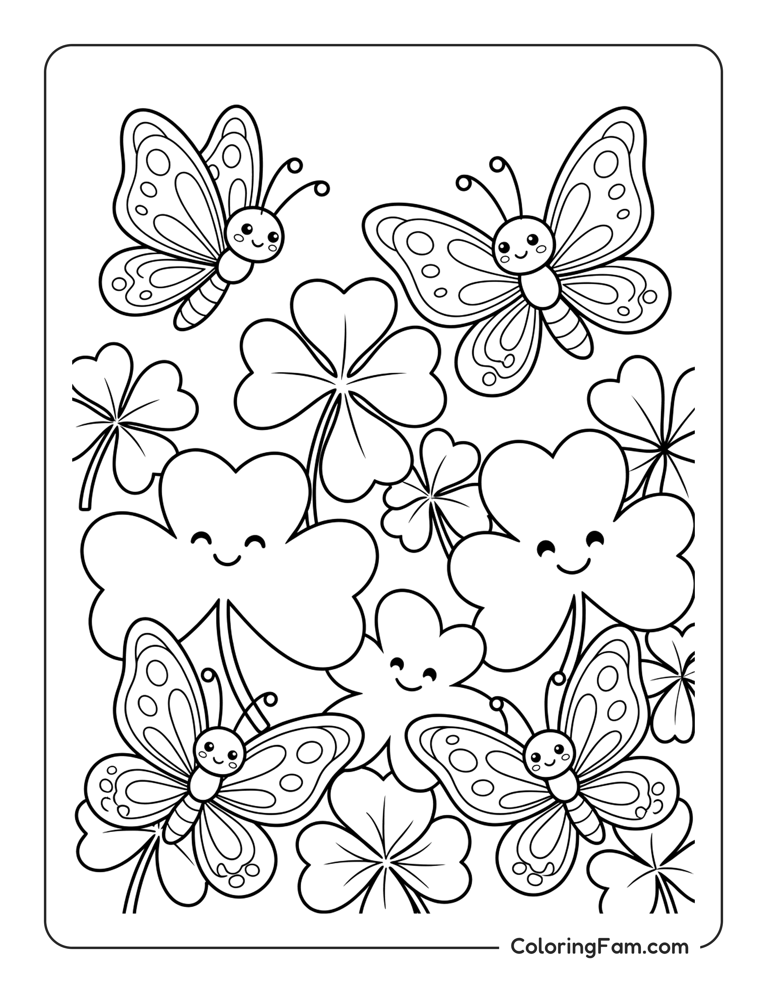 Butterfly With Shamrocks coloring page