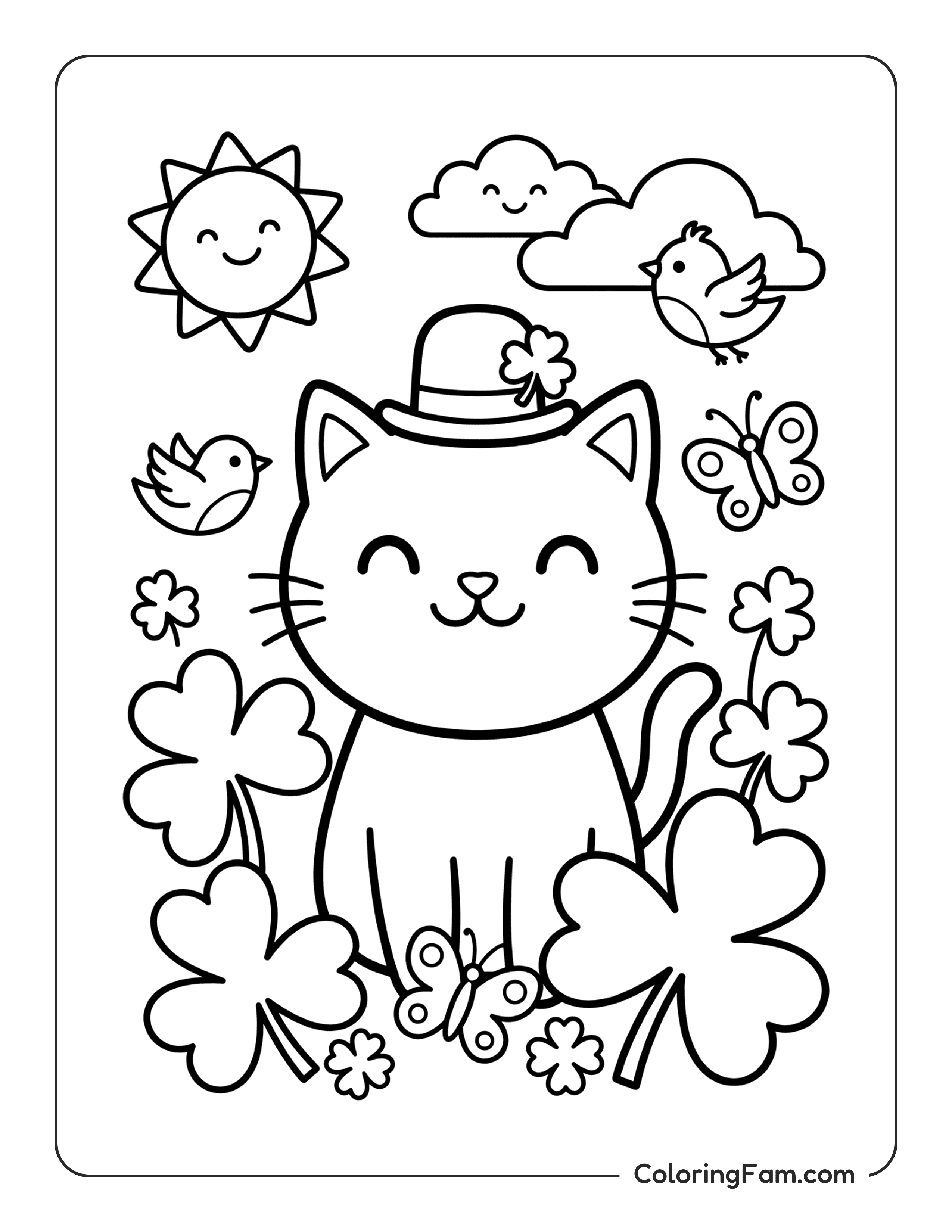 Cat With Shamrock Hat coloring page