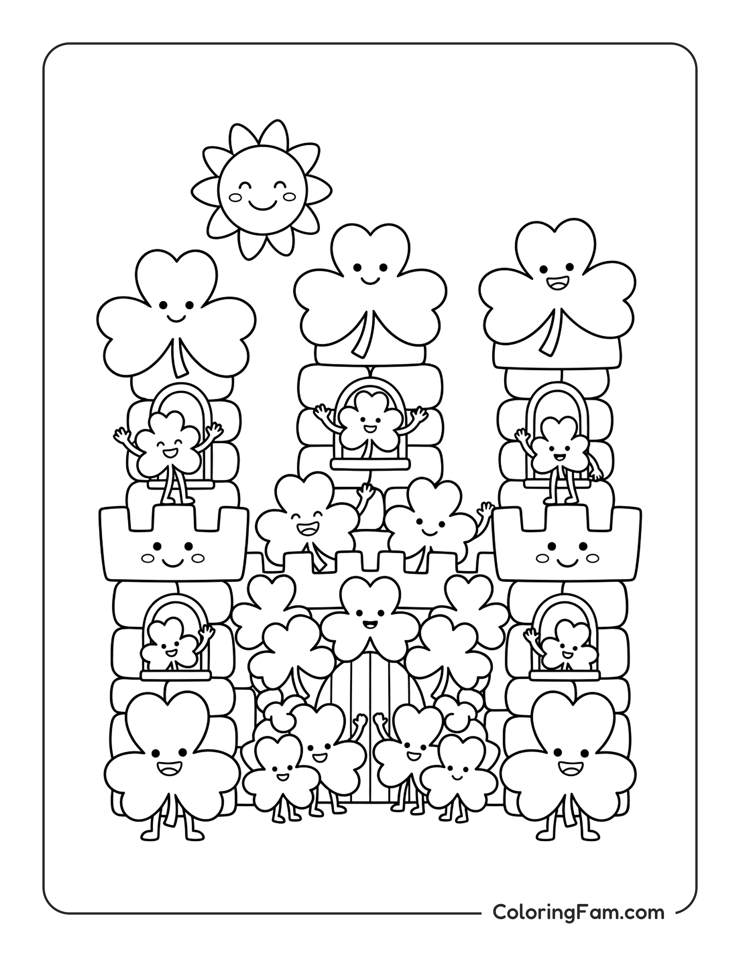 Clover Castle With Sun coloring page
