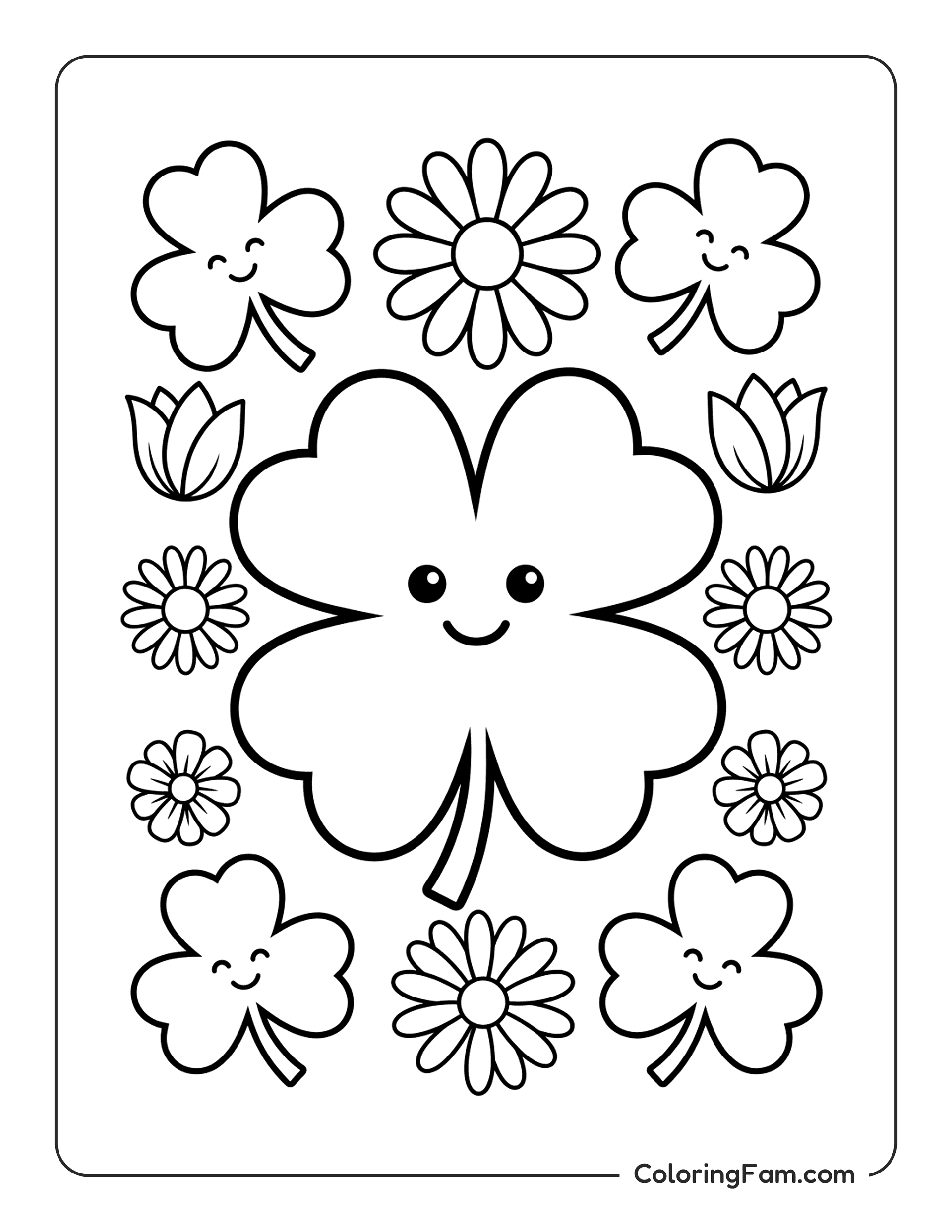 Clover With Flowers coloring page