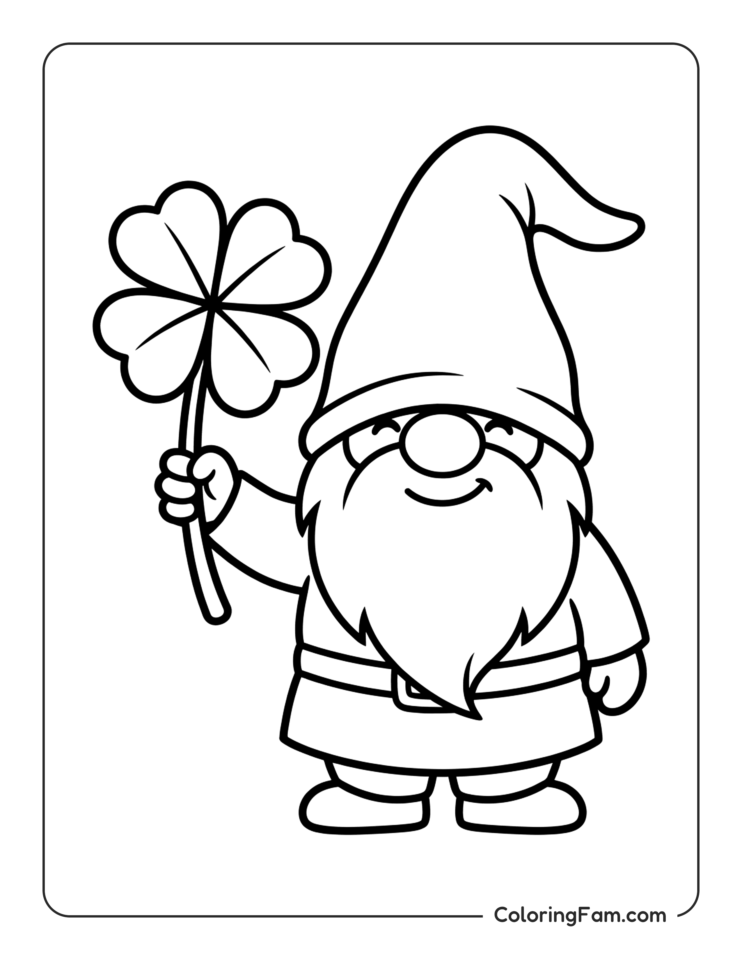 Gnome Holding Shamrock coloring page