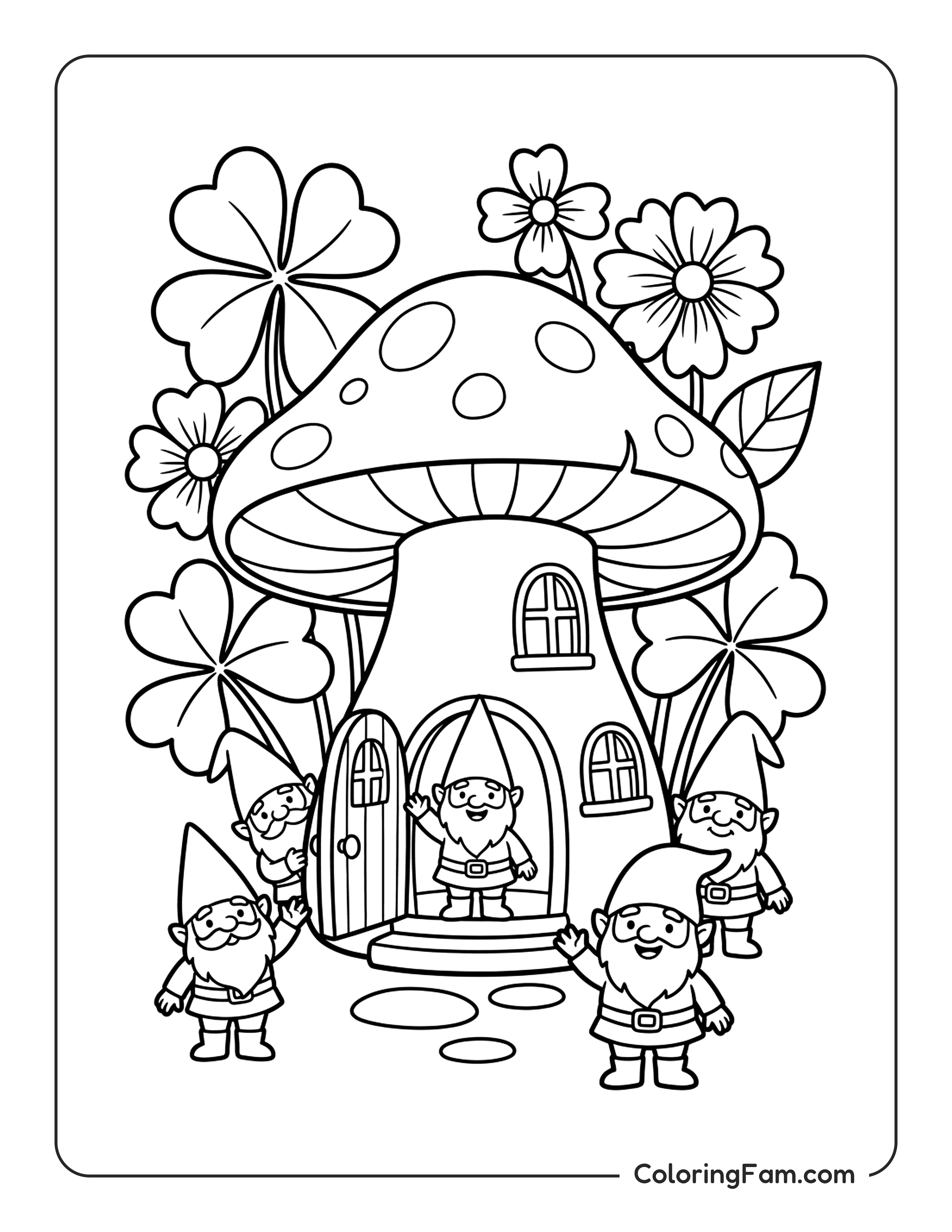 Gnomes At Mushroom House coloring page
