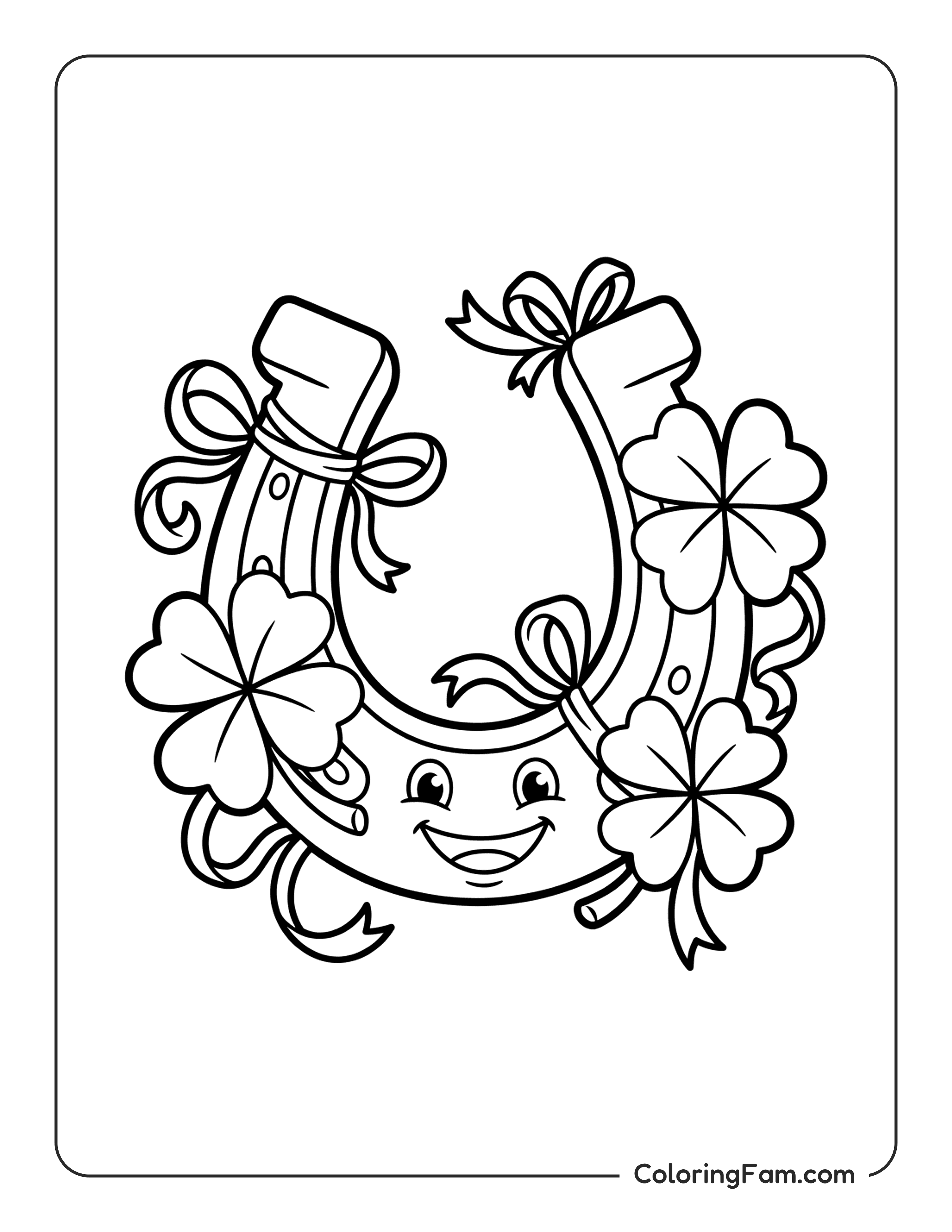 Horseshoe With Clovers coloring page
