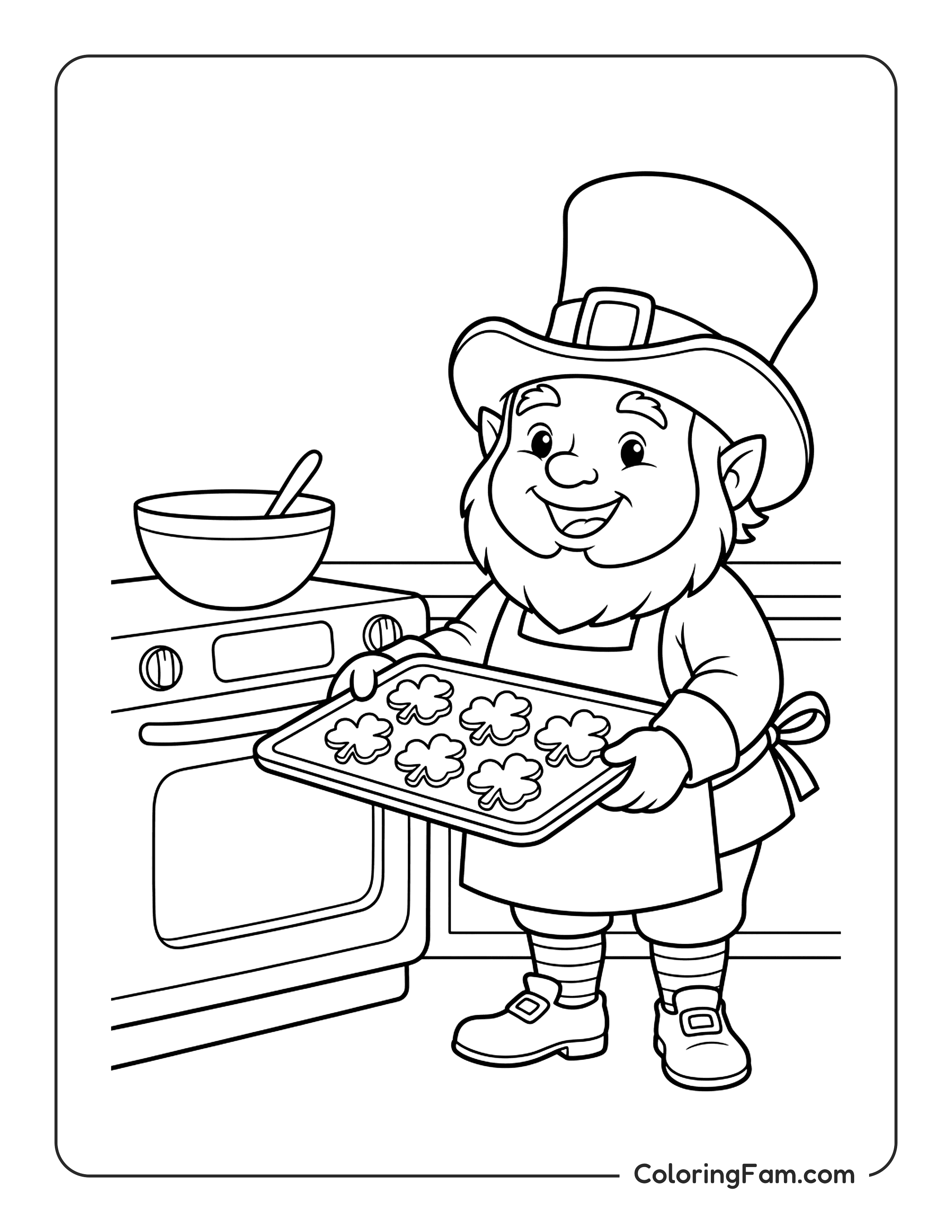 Leprechaun Baking Cookies coloring page