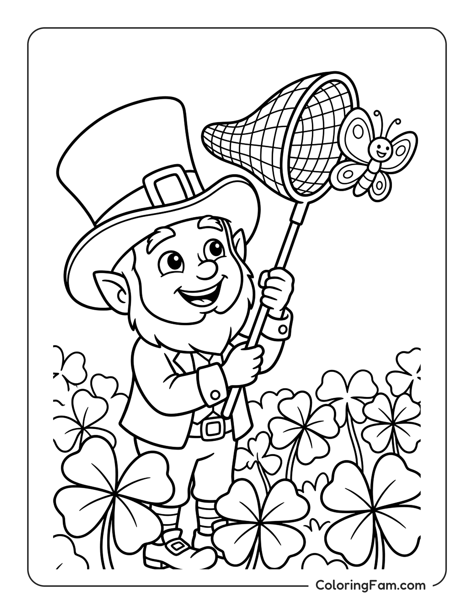 Leprechaun Catching Butterfly coloring page