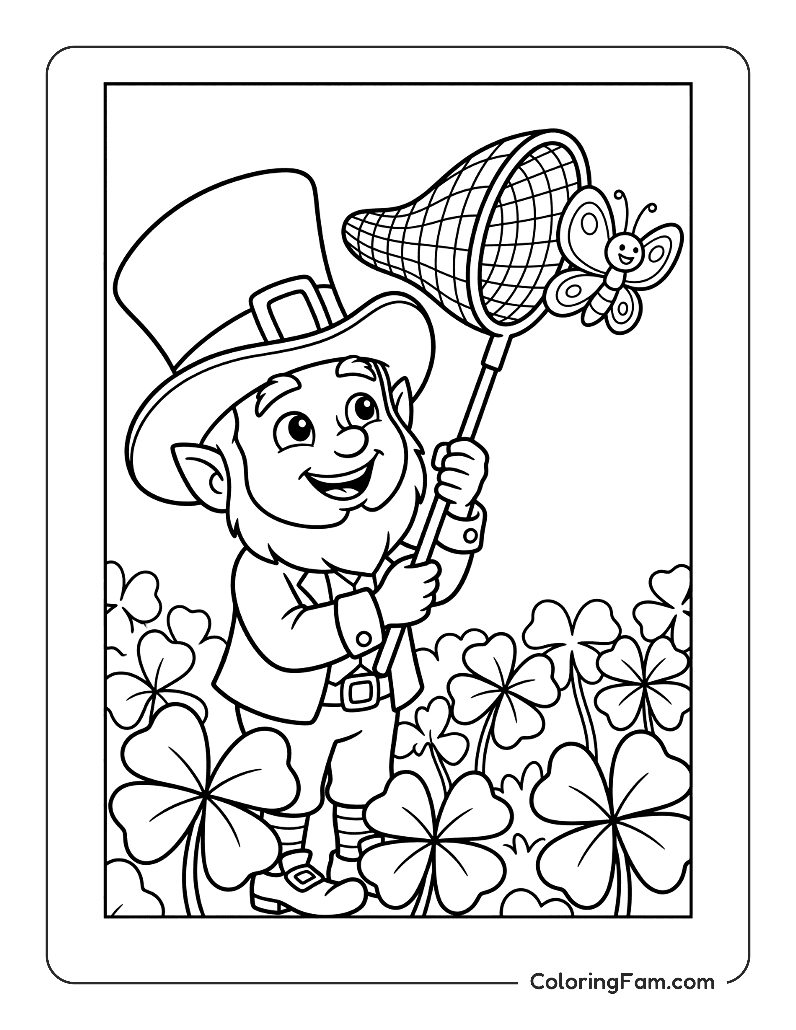 Leprechaun Catching Butterfly coloring page