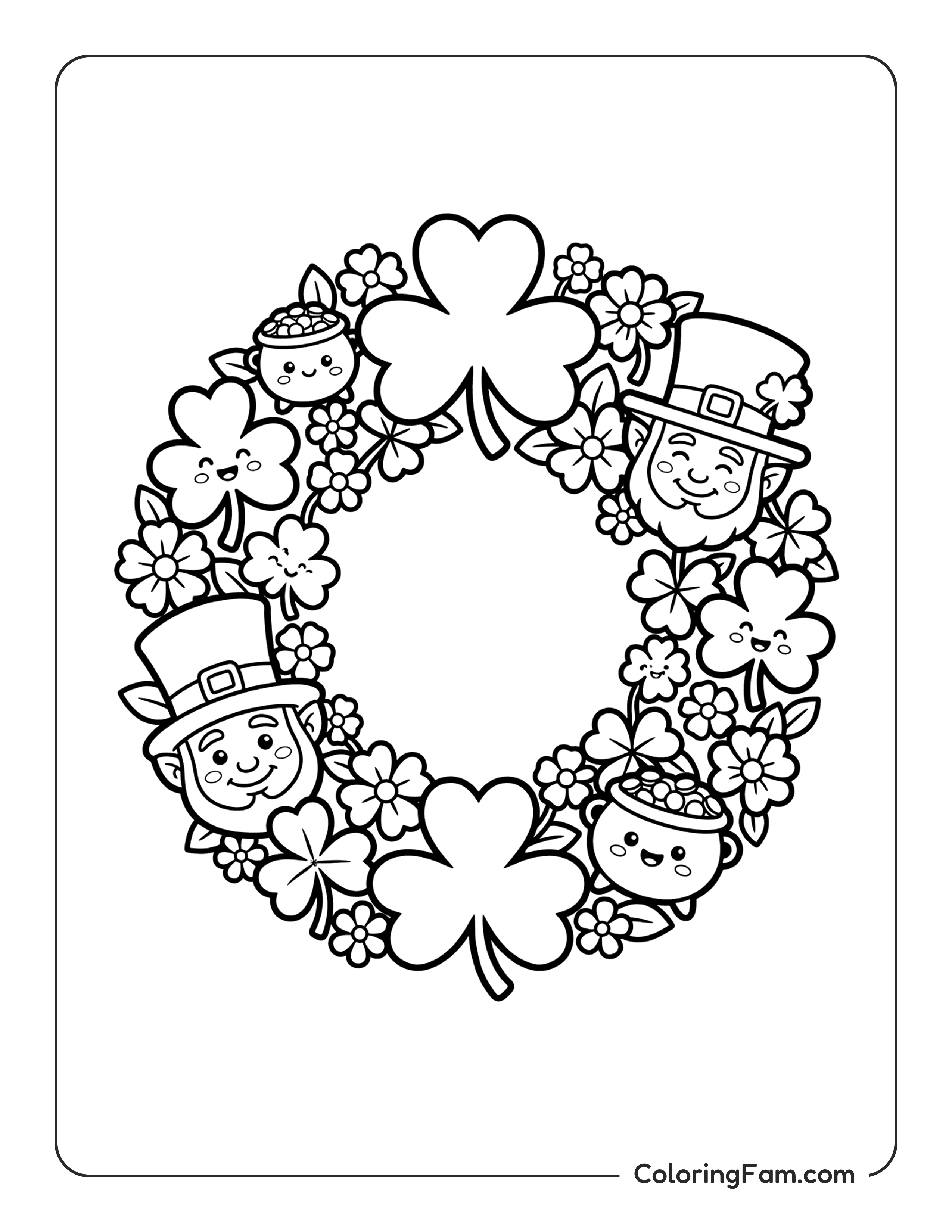 Leprechaun Clover Wreath coloring page