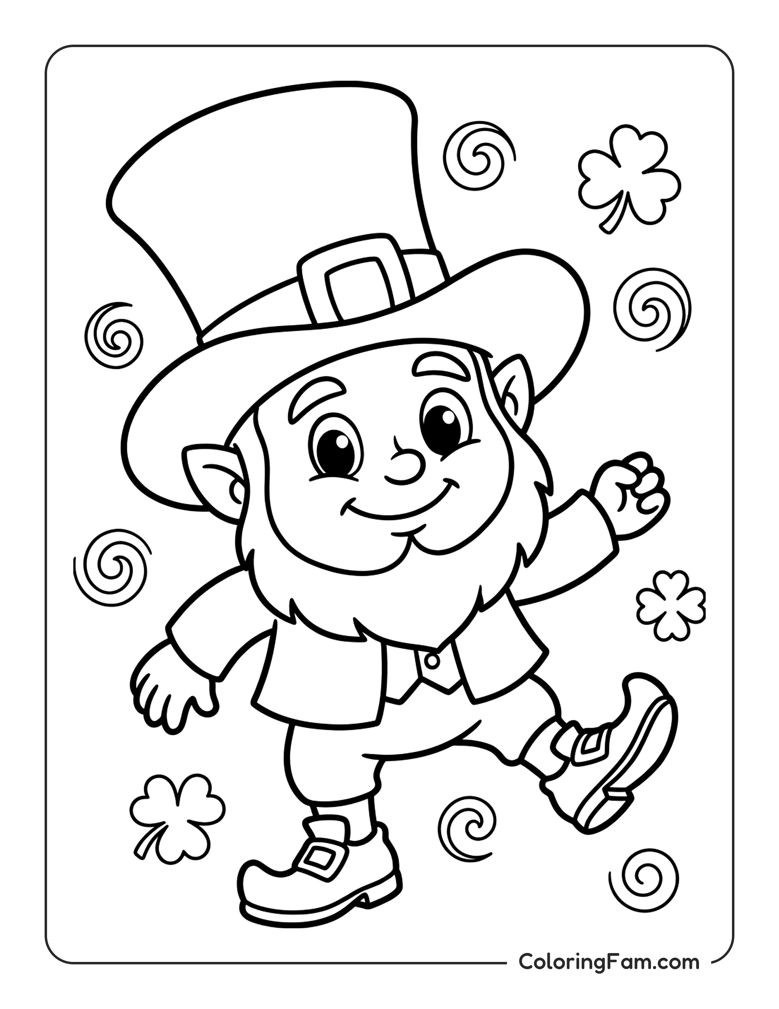 Leprechaun Dancing With Clovers coloring page