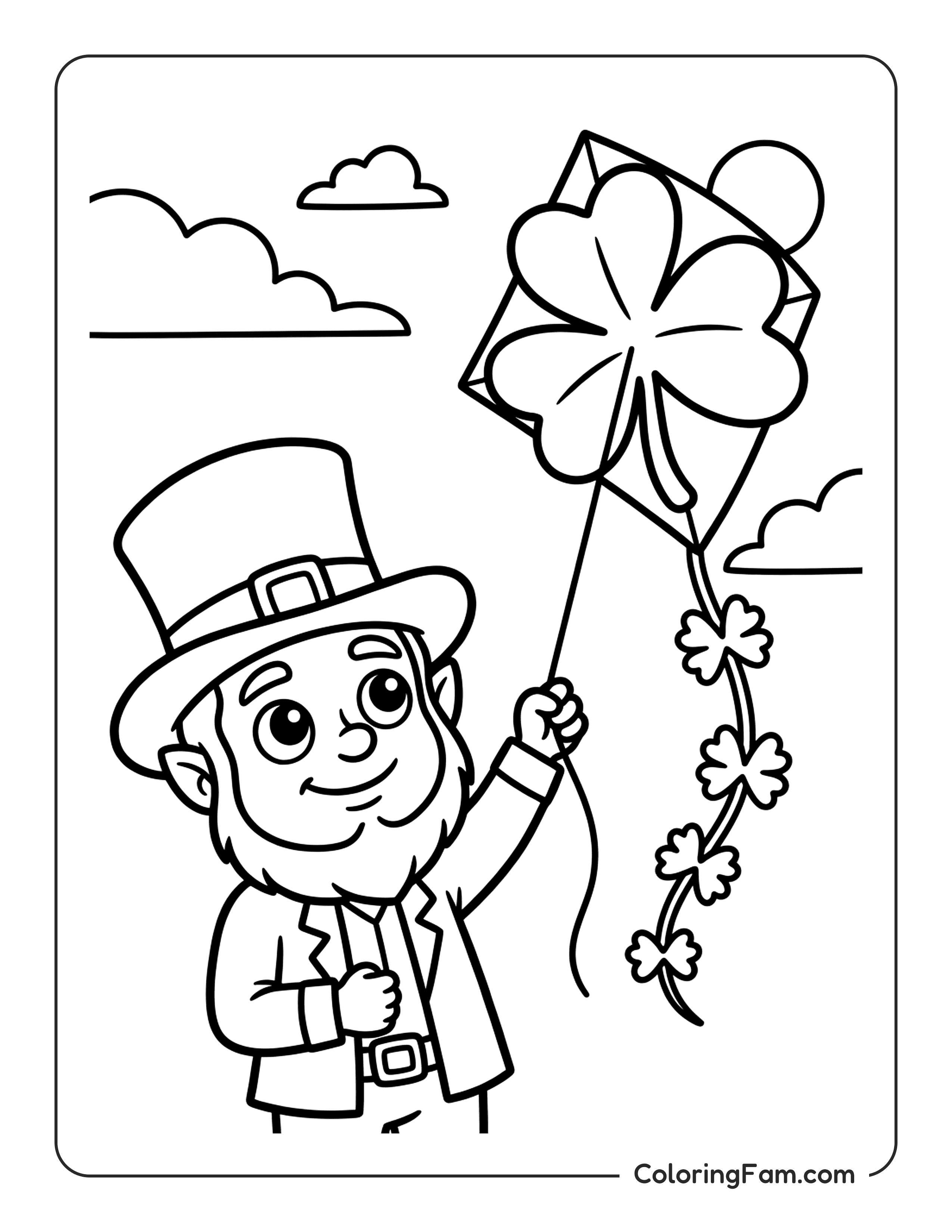 Leprechaun Flying Kite coloring page