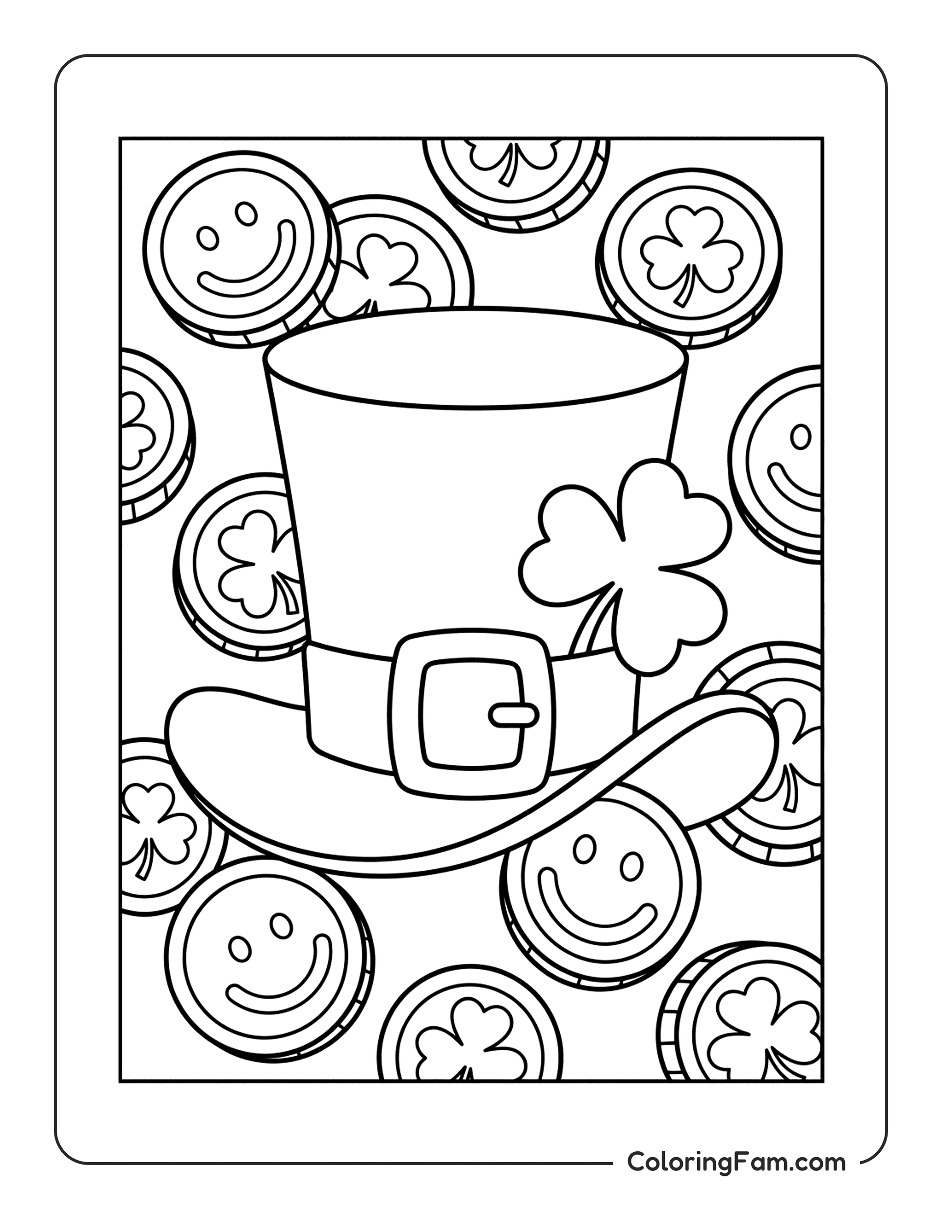 Leprechaun Hat With Coins coloring page