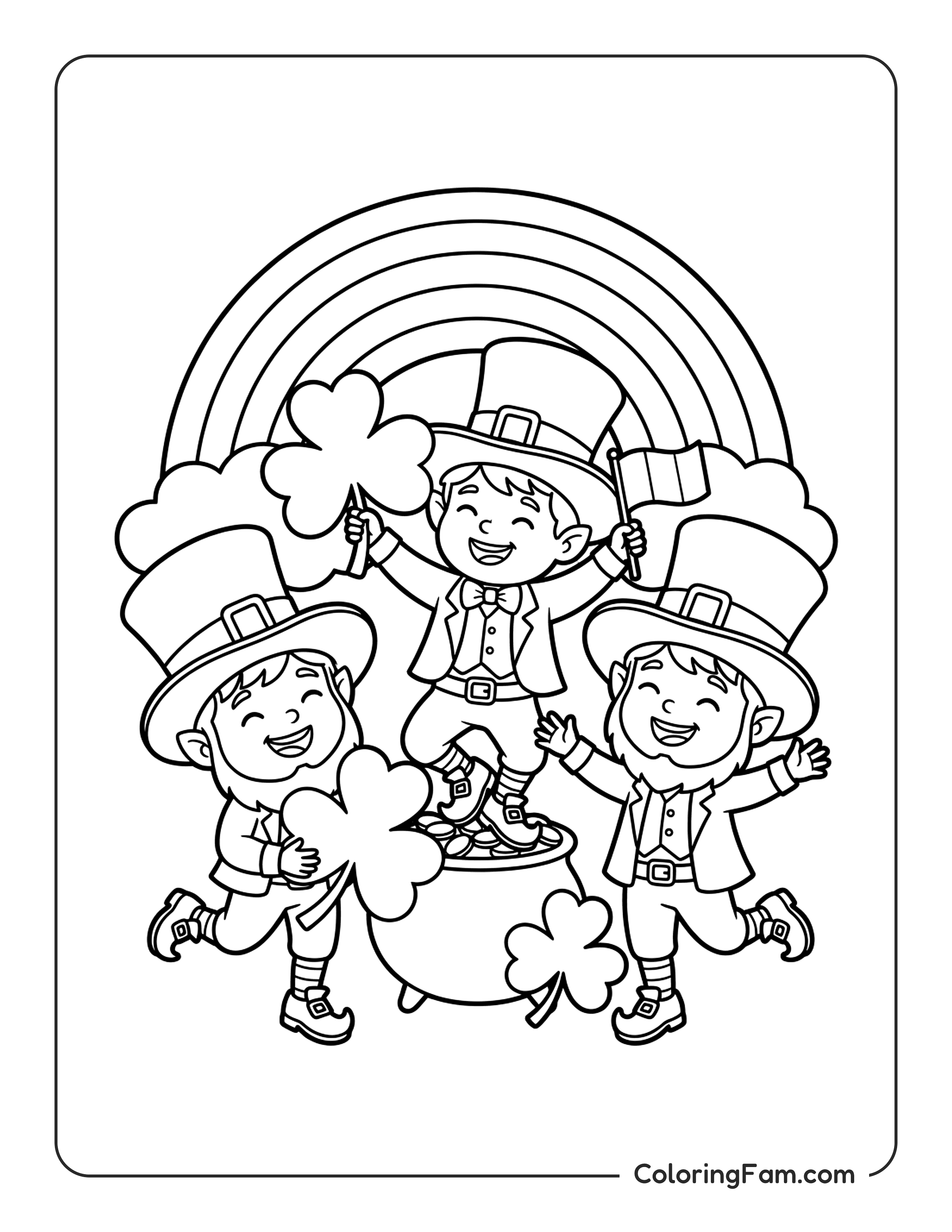 Leprechaun Rainbow Pot Gold coloring page