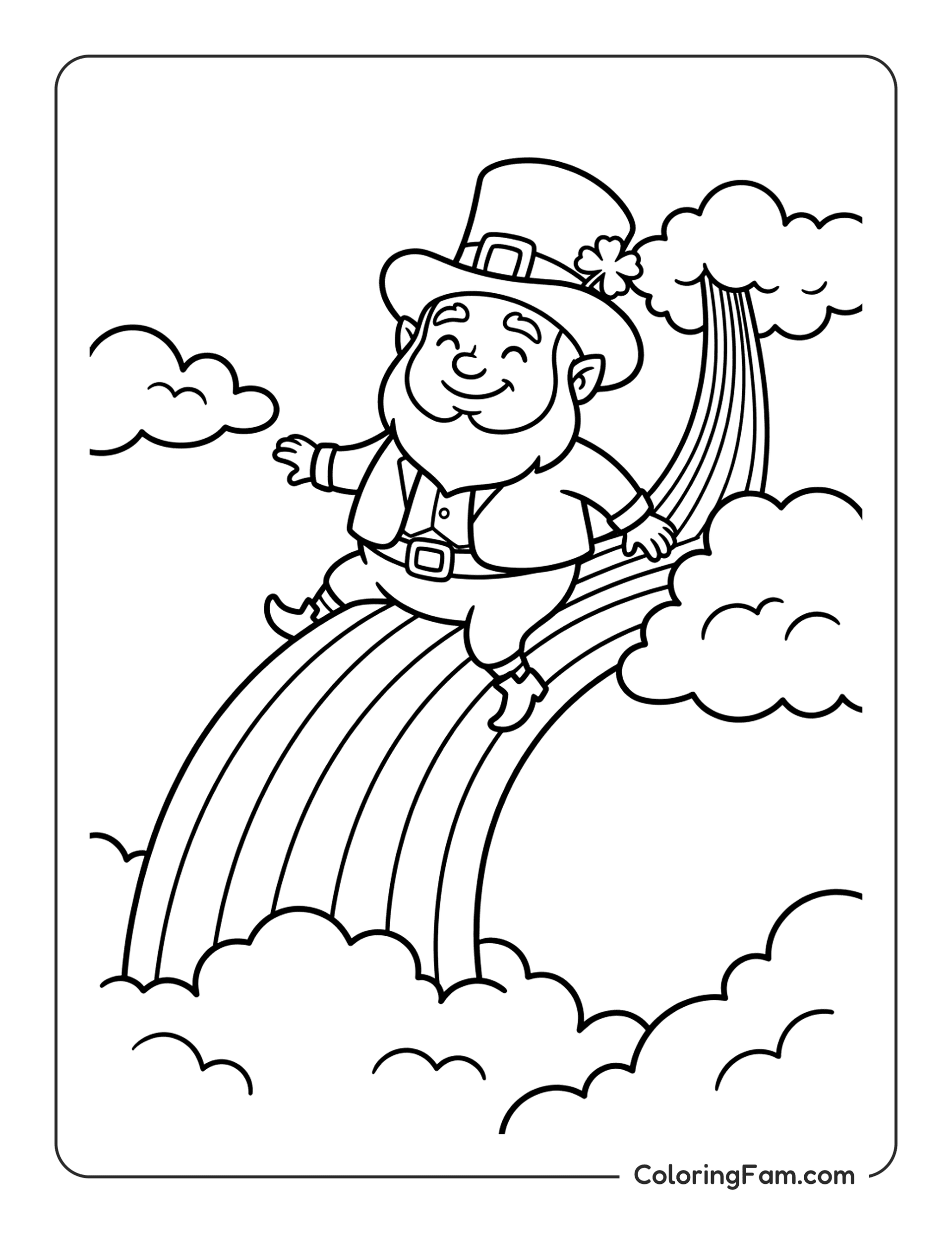 Leprechaun Riding Rainbow coloring page