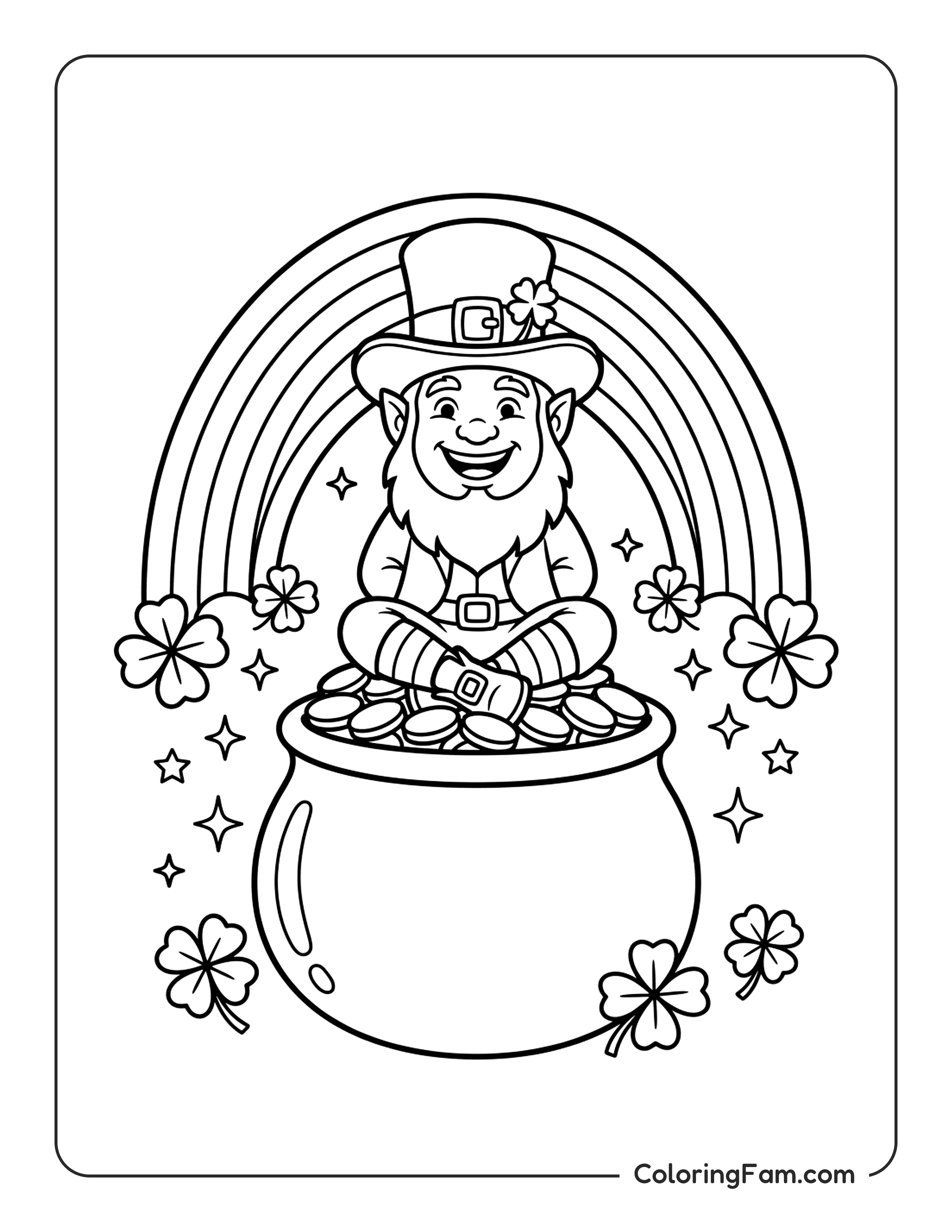 Leprechaun Sitting On Pot Gold coloring page