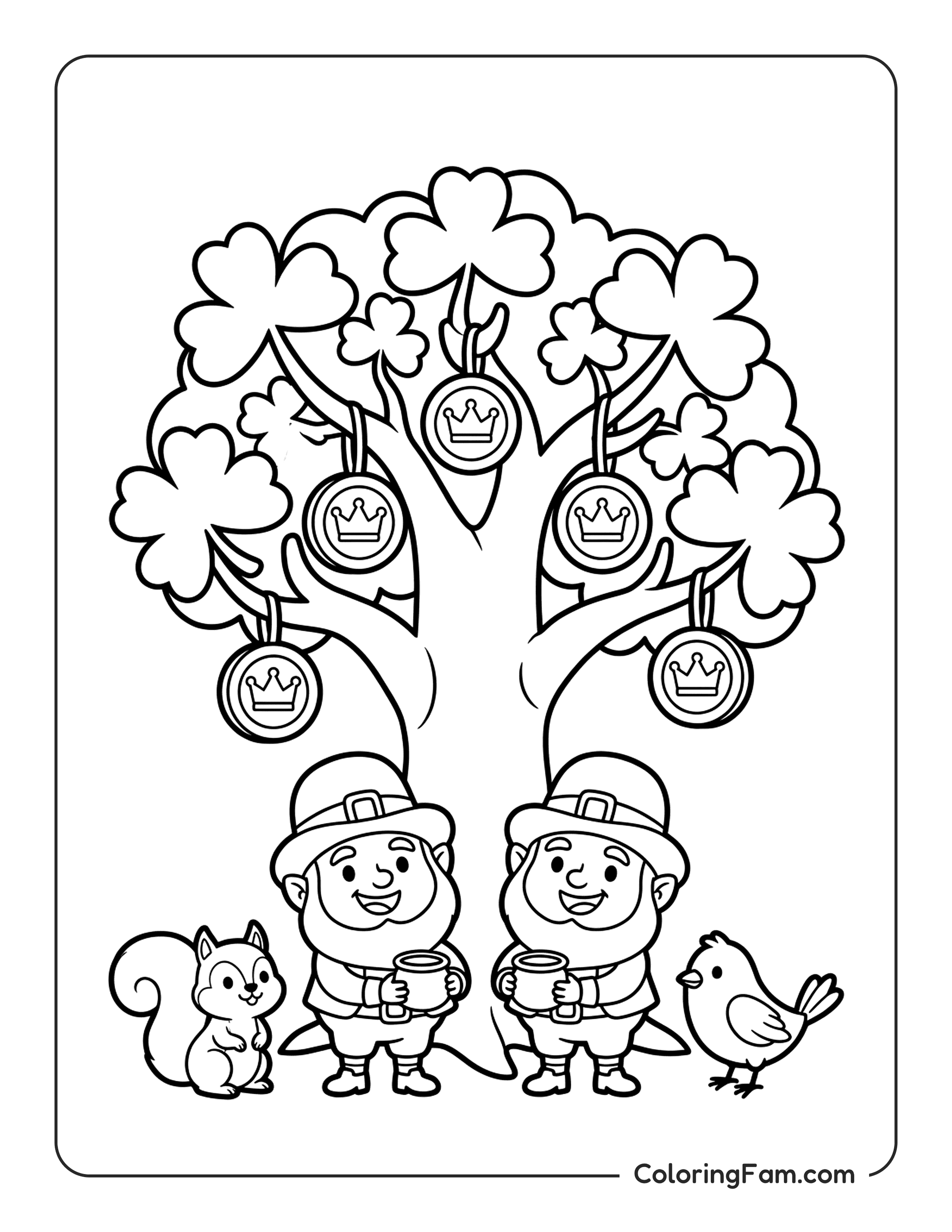 Leprechaun Under Shamrock Tree coloring page