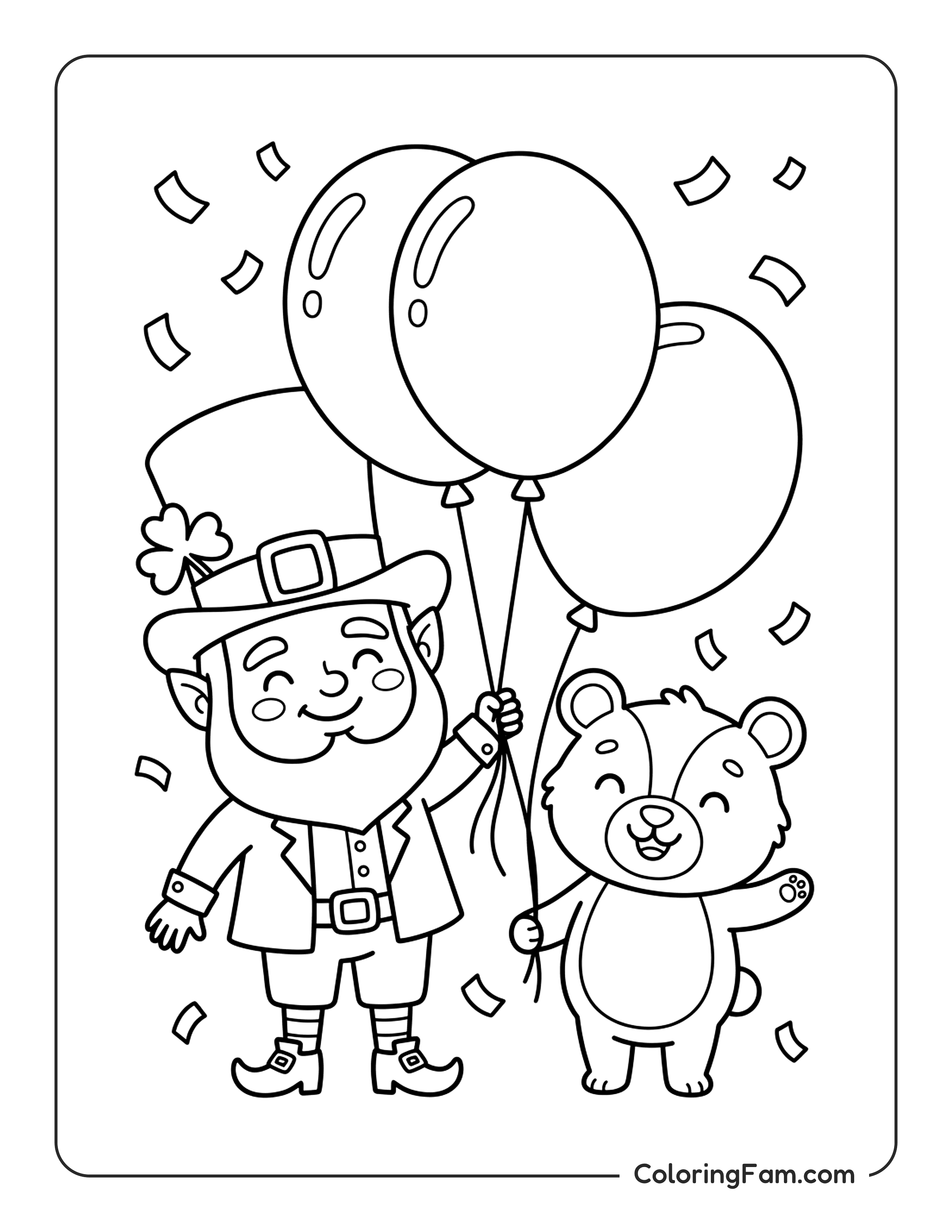 Leprechaun With Teddy Balloons coloring page
