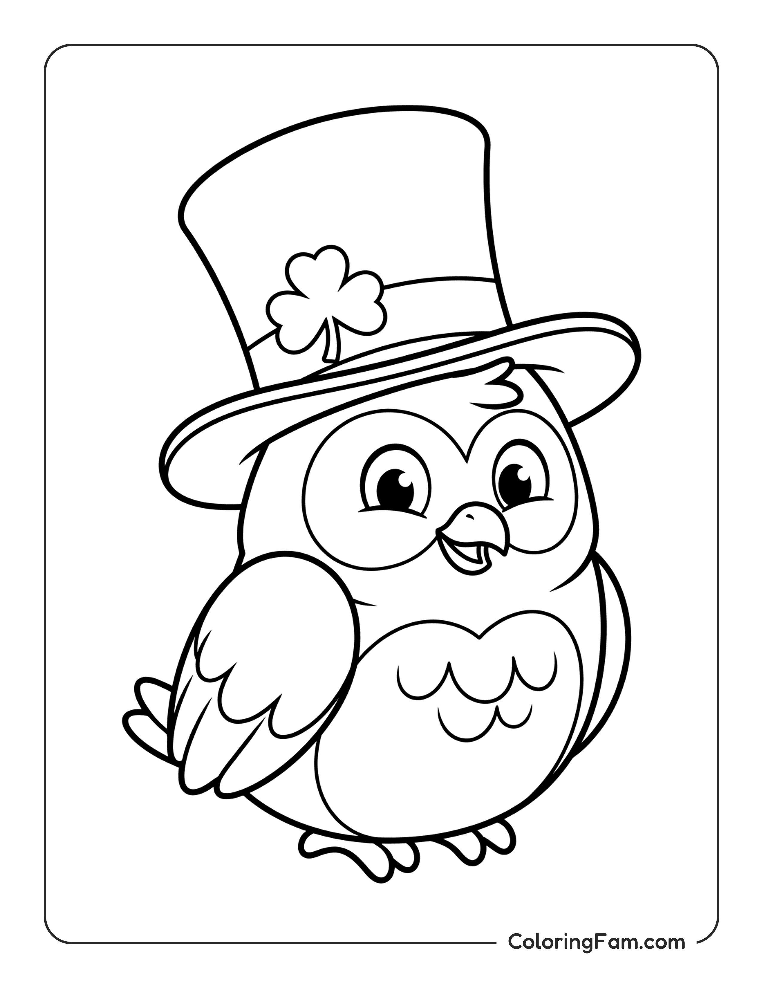 Owl Wearing Leprechaun Hat coloring page