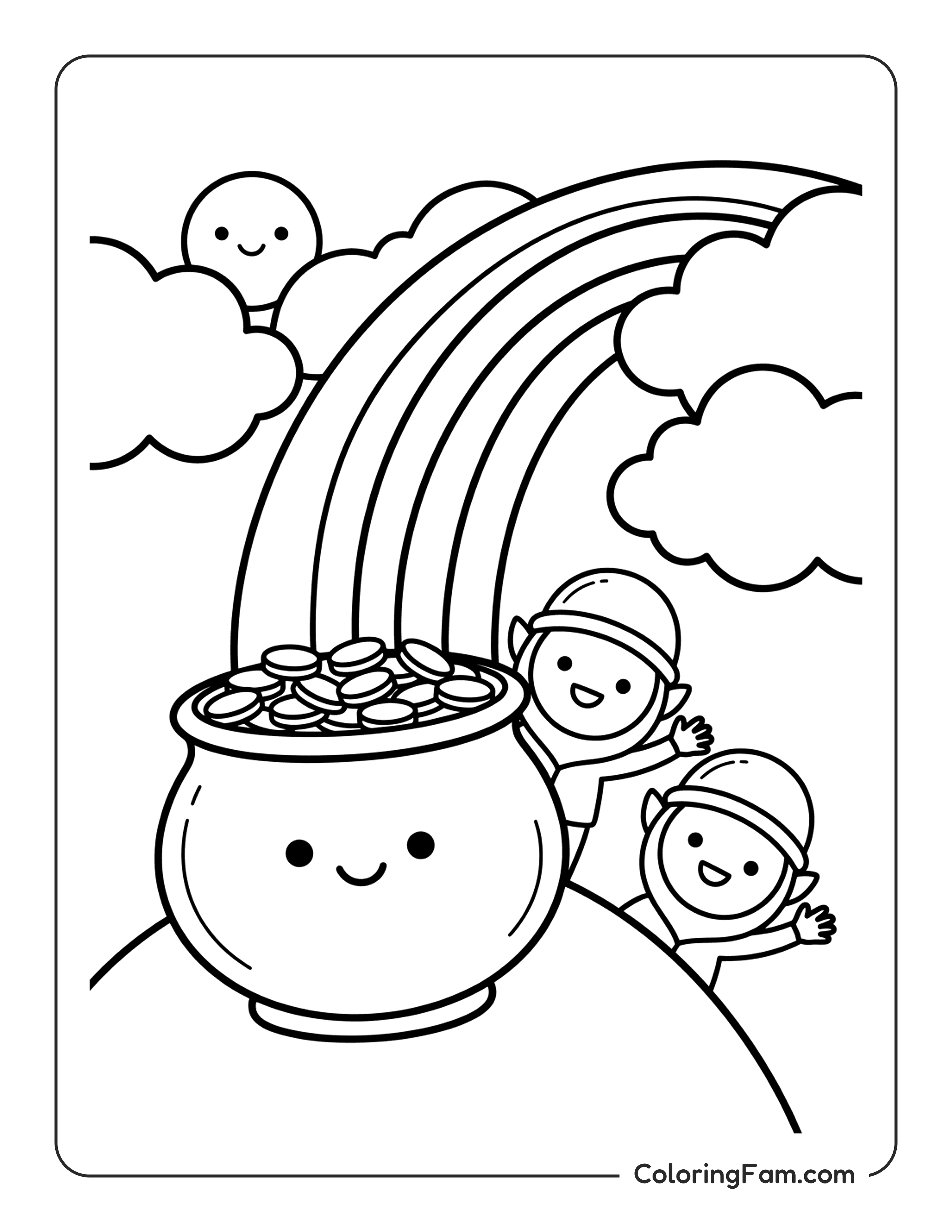 Pot Gold Under Rainbow coloring page